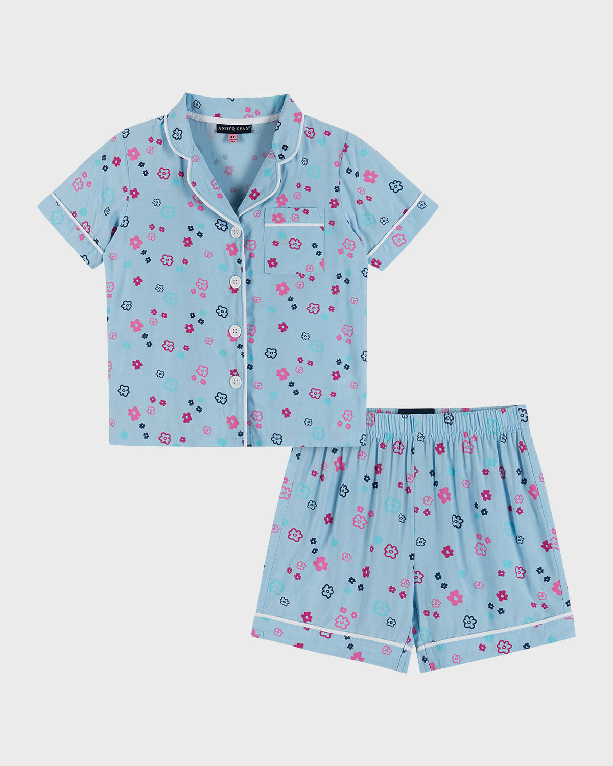 Shop Andy & Evan Girl's Floral-print Shorts Pajama Set In Aqua Floral