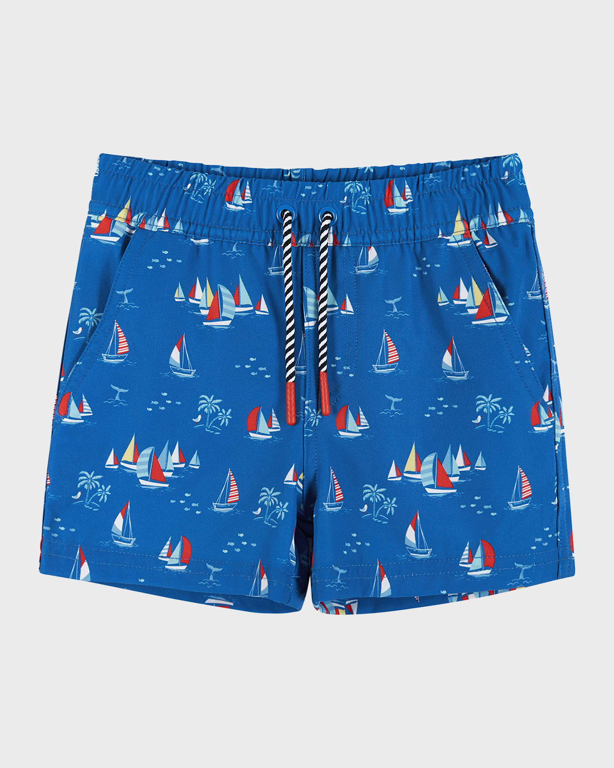 Andy & Evan Kids' Boy's Printed Boardshorts In Blue Sailboat