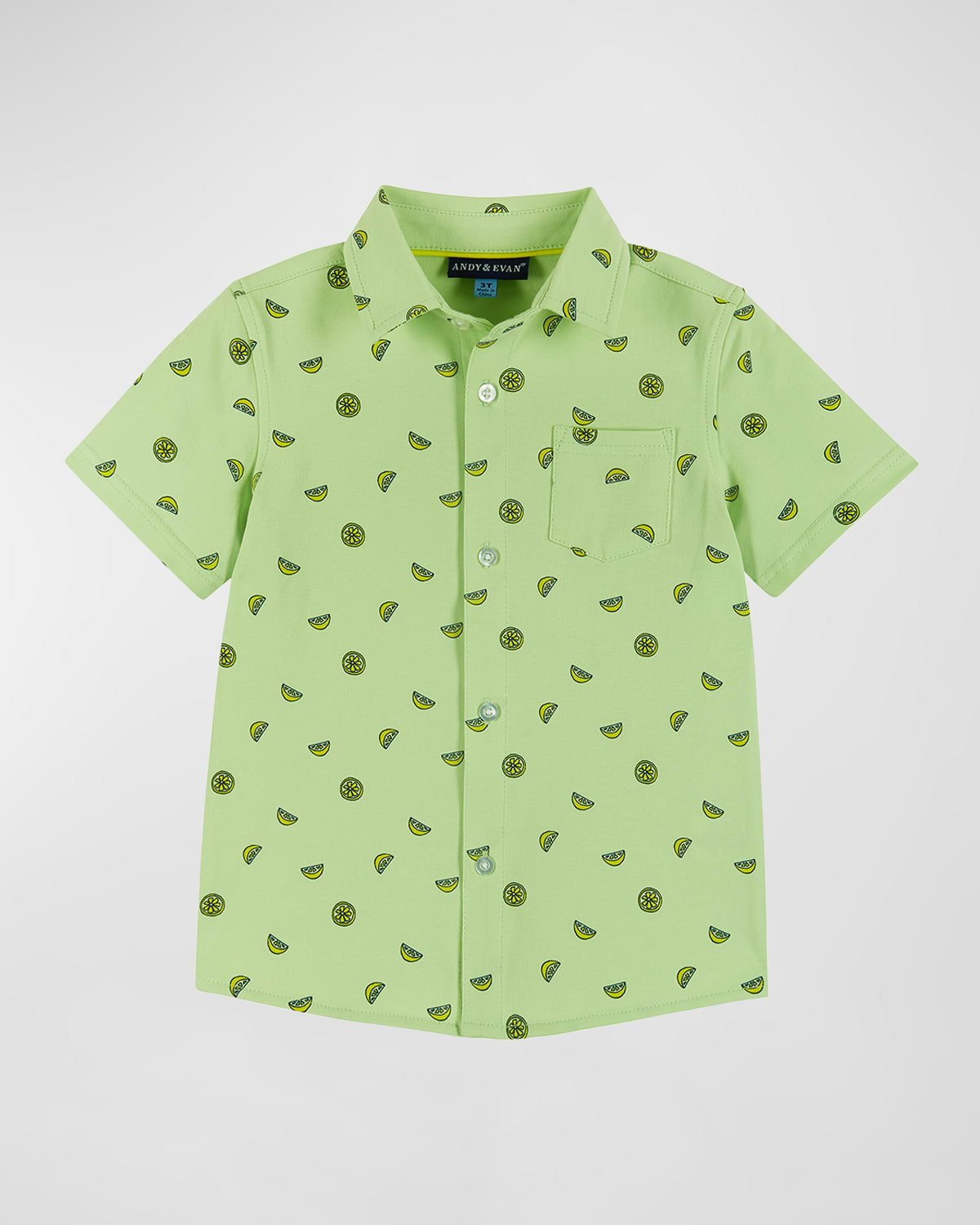 Shop Andy & Evan Boy's Printed Button Down Shirt In Light Green Lemon