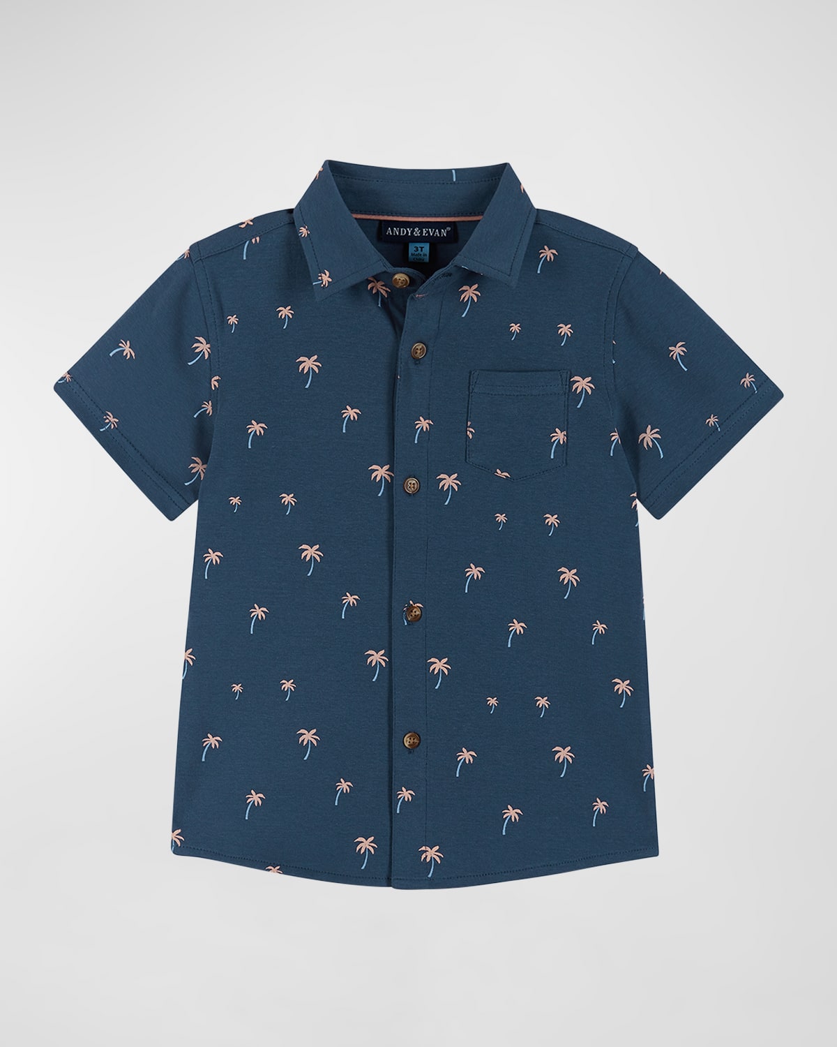 Shop Andy & Evan Boy's Printed Button Down Shirt In Navy Palm