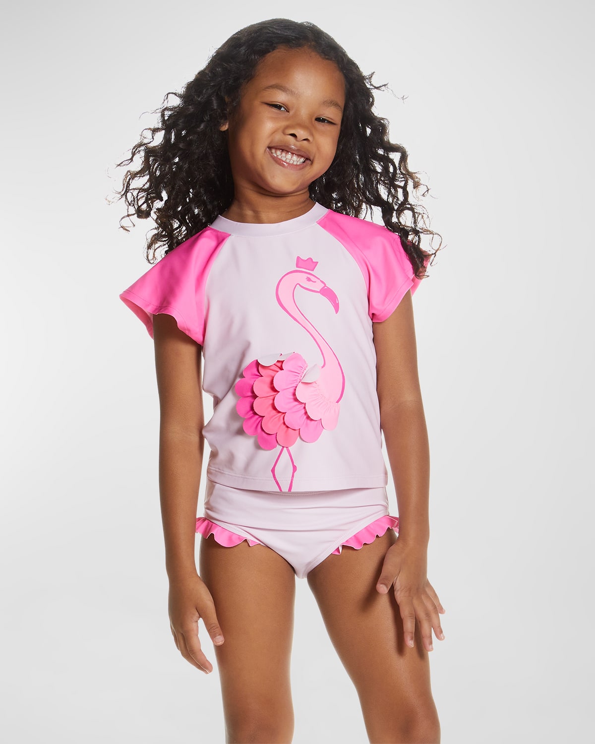 Andy & Evan Kids' Girl's Flamingo Rashguard Set In Pink Flamingo