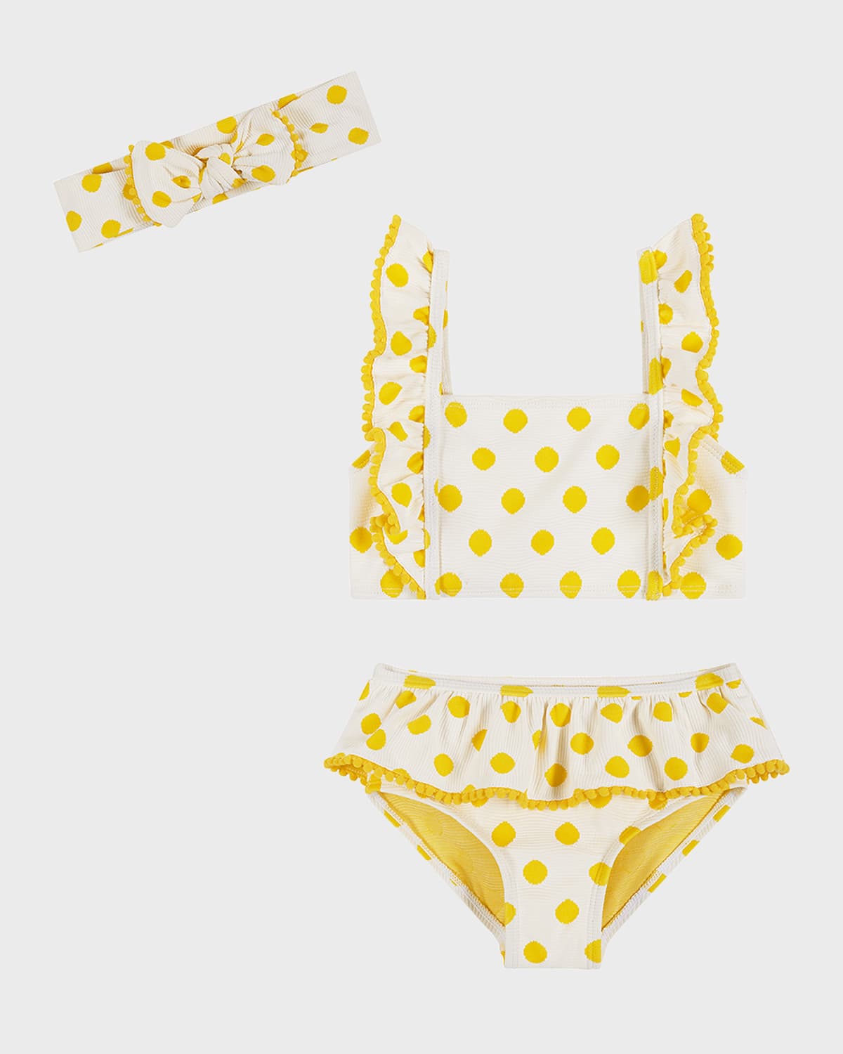 Shop Andy & Evan Girl's Three-piece Polka Dot Bikini Set In Yellow Polkadot
