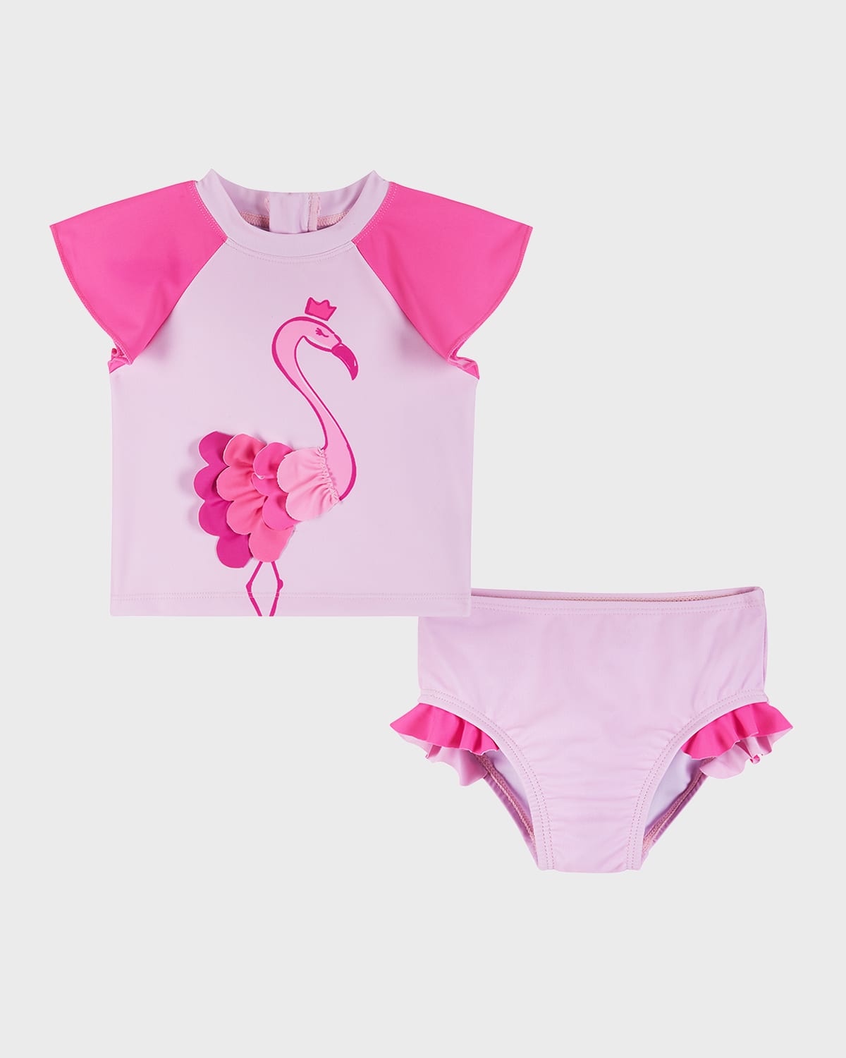 Andy & Evan Babies' Girl's Flamingo-print Rashguard Set In Pink Flamingo