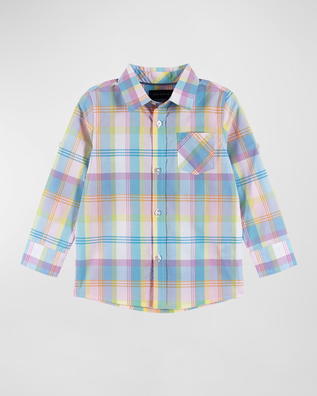 Shop Andy & Evan Boy's Pastel Plaid-print Button Down Shirt In White Plaid