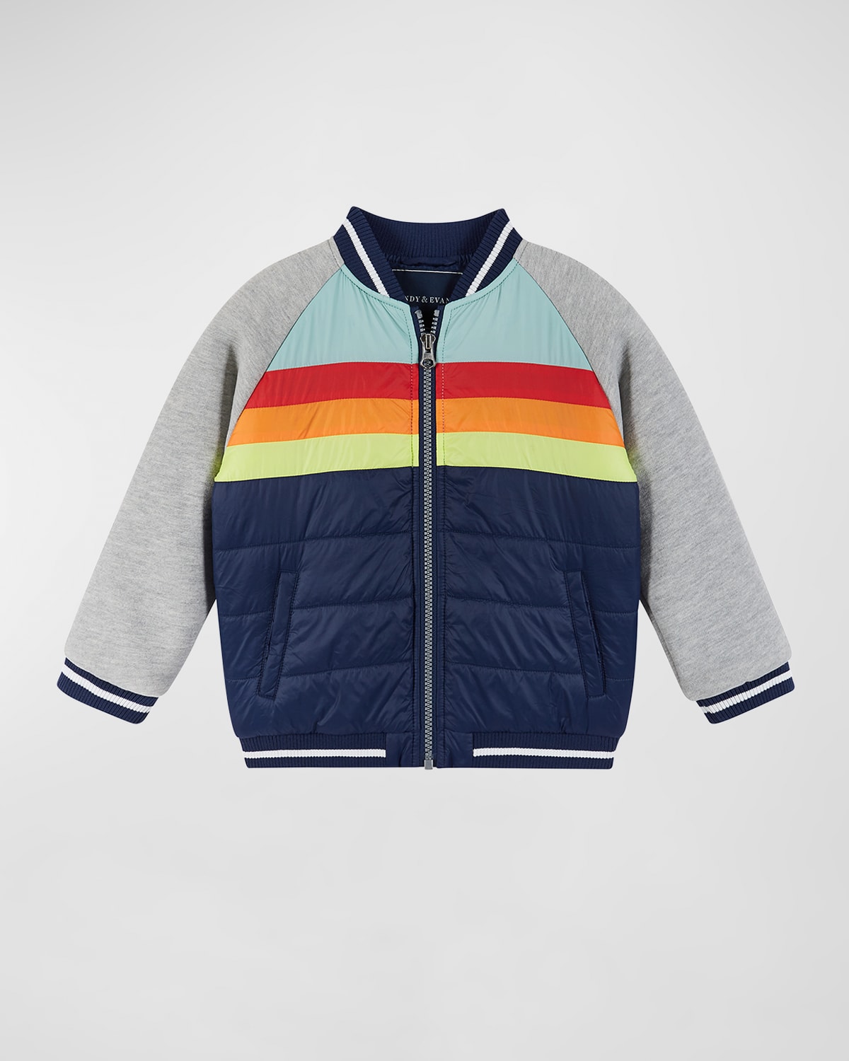 Andy & Evan Kids' Girl's Striped Combo Bomber Jacket In Blue