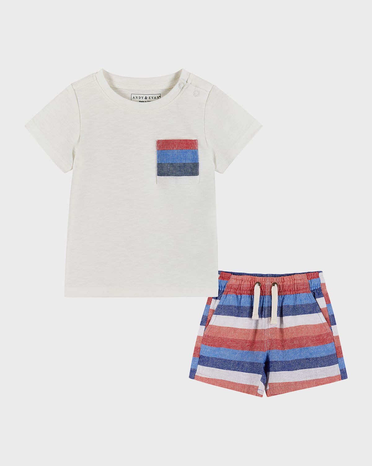 Andy & Evan Boy's T-shirt & Striped Shorts Set In Grey Stripe
