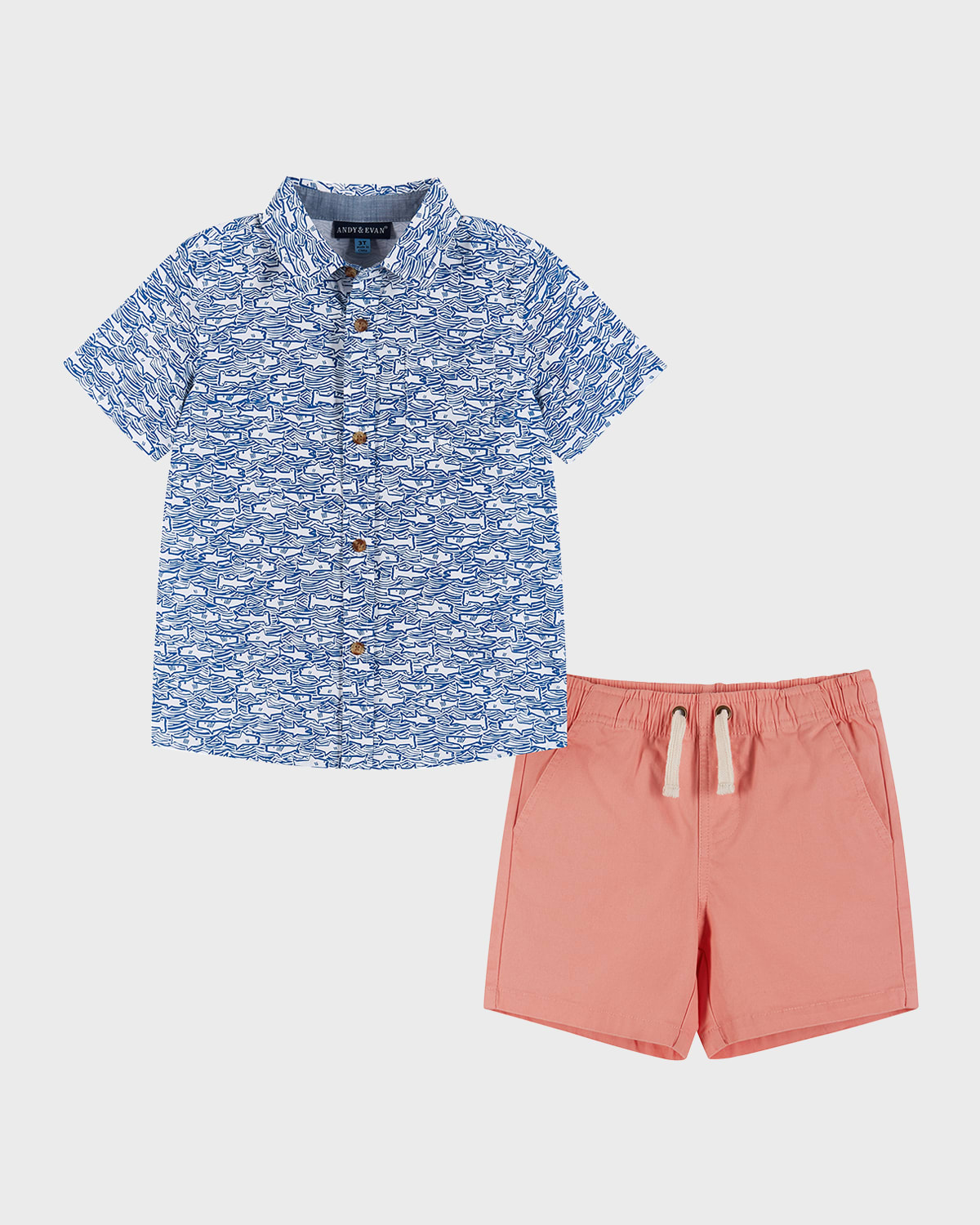 Shop Andy & Evan Boy's Polo Shirt & Shorts Set In Blue Sharks