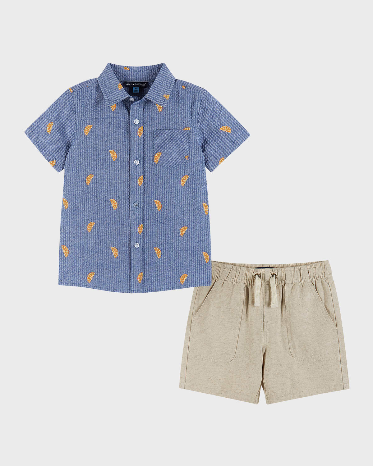 Andy & Evan Kids' Boy's Seersucker Polo Shirt & Shorts Set In Orange Slice