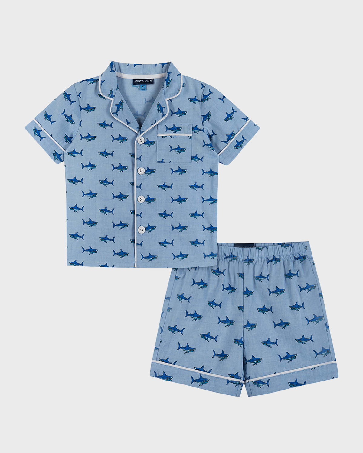 Shop Andy & Evan Boy's Woven Shark-print Pajama Set In Blue Sharks