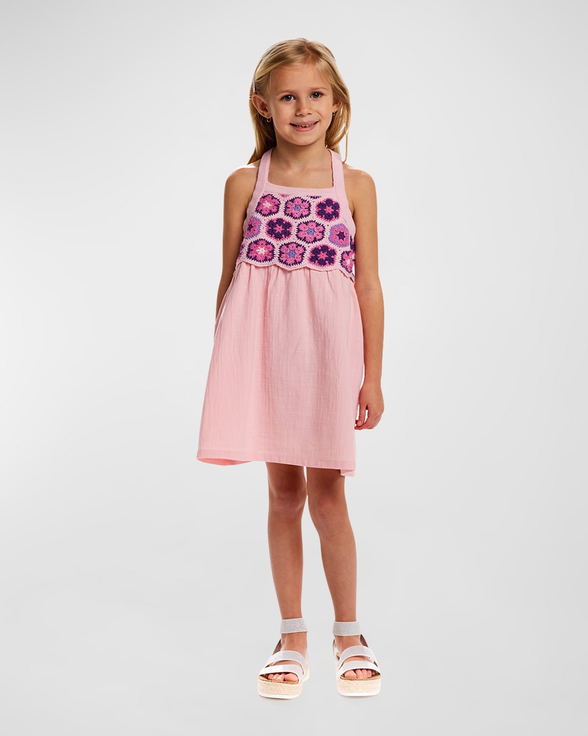 Andy & Evan Kids' Girl's Dress W/ Crotchet Bodice In Pink Crochet