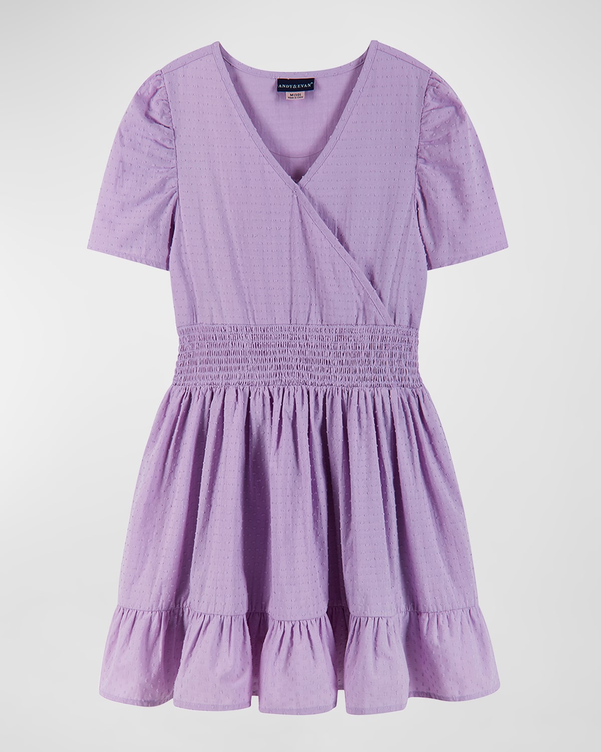 Andy & Evan Kids' Girl's Smocked Surplice Dress In Purple