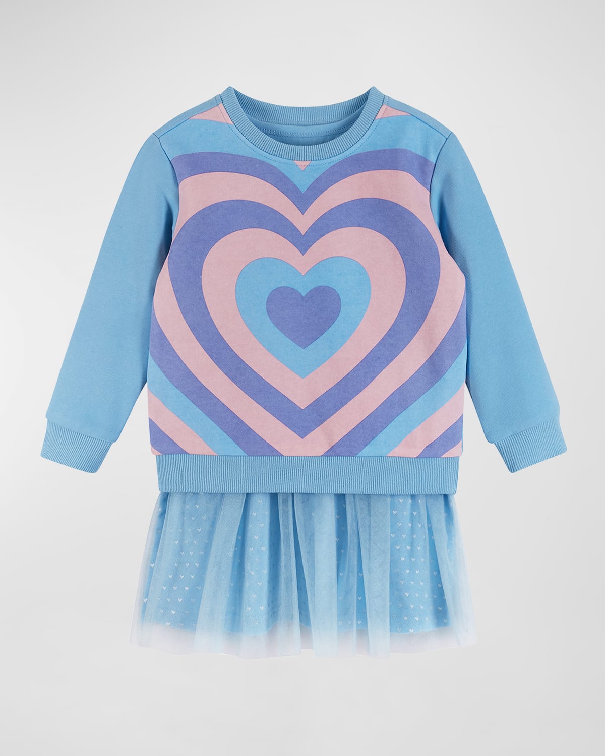 Andy & Evan Kids' Girl's Heart-print Crewneck & Dress Set In Blue Heart