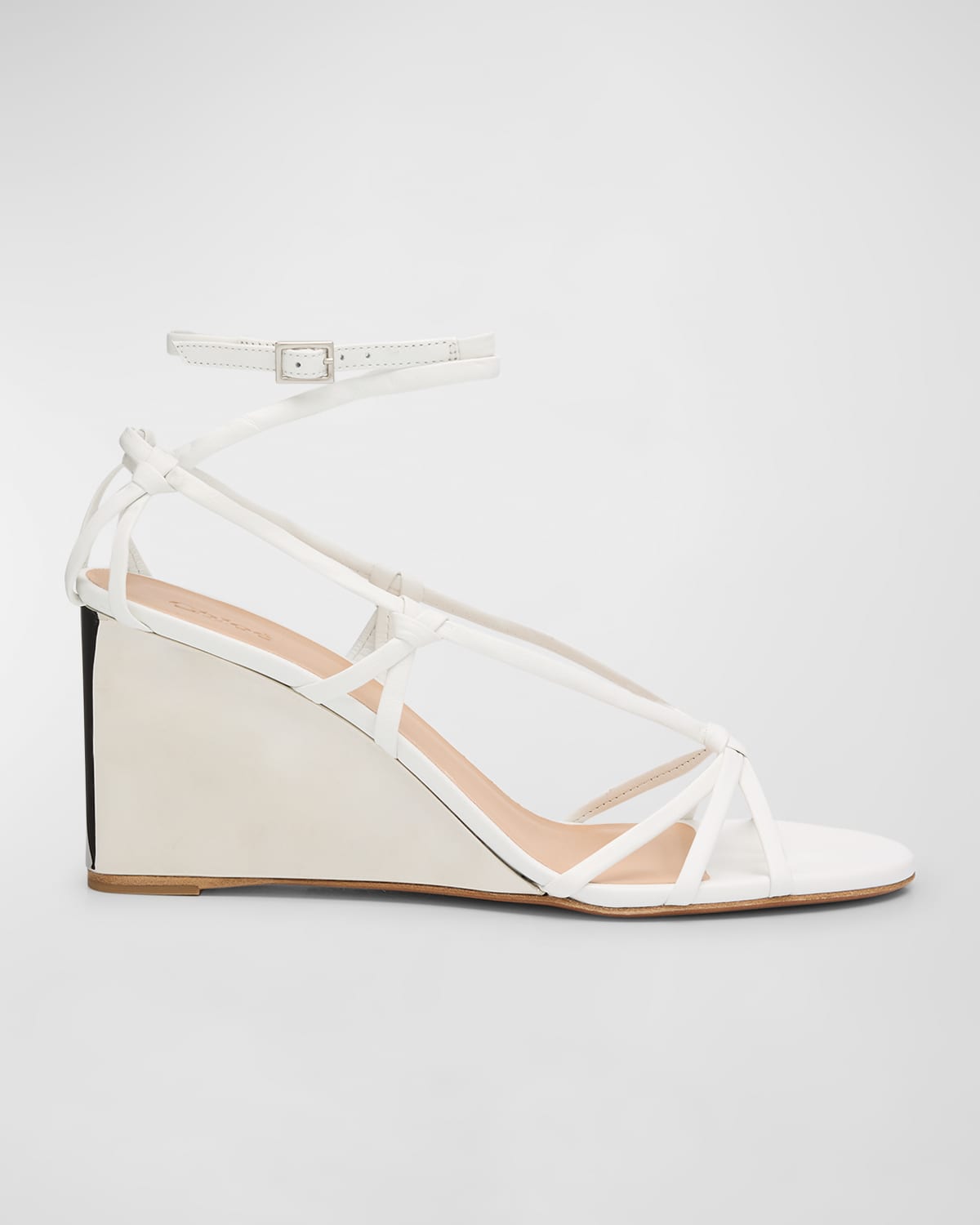 Shop Chloé Rebecca Leather Strappy Wedge Sandals In White
