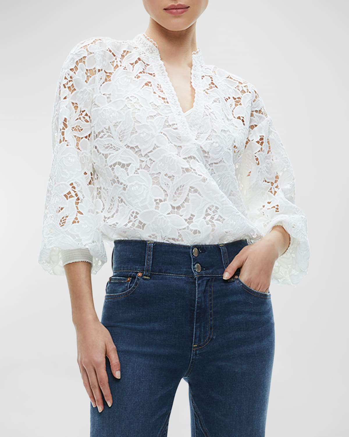 Shop Alice And Olivia Aislyn Lace Blouse In Off White