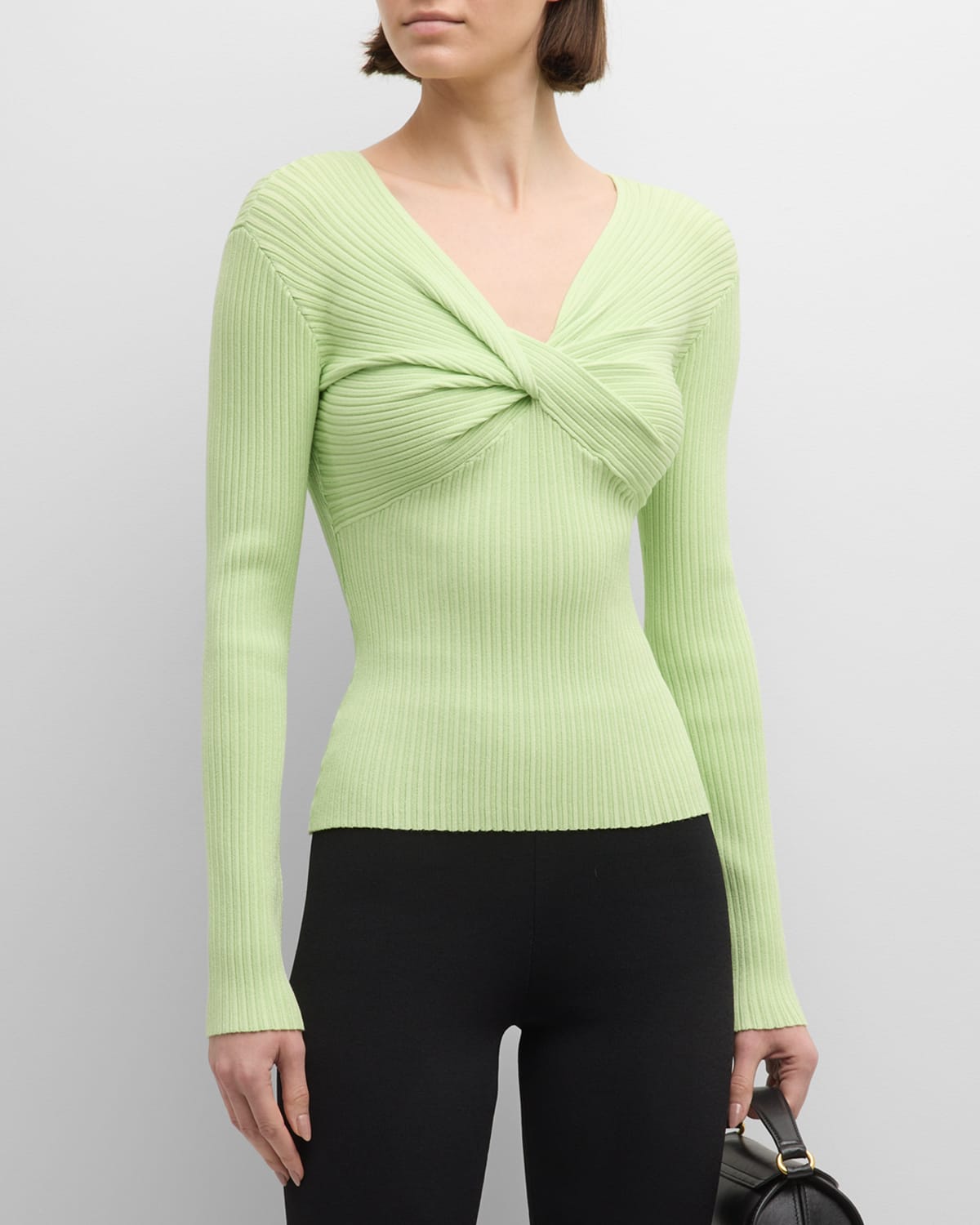 Shop Emporio Armani Ribbed Twist-front Sweater In Sunny Lime