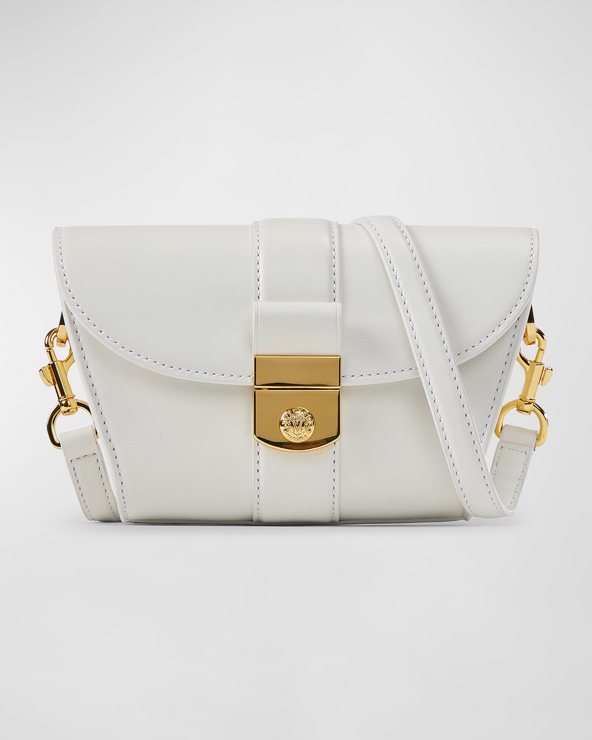 Shop Veronica Beard The Crest Small Lock Leather Crossbody Bag In Off White