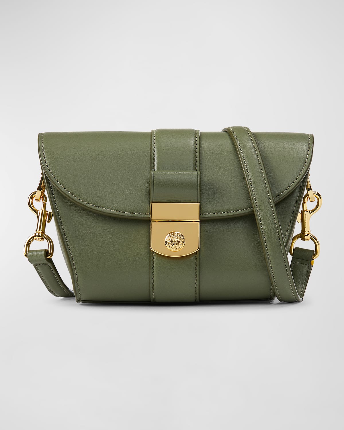 Veronica Beard The Crest Small Lock Leather Crossbody Bag In Stone Army