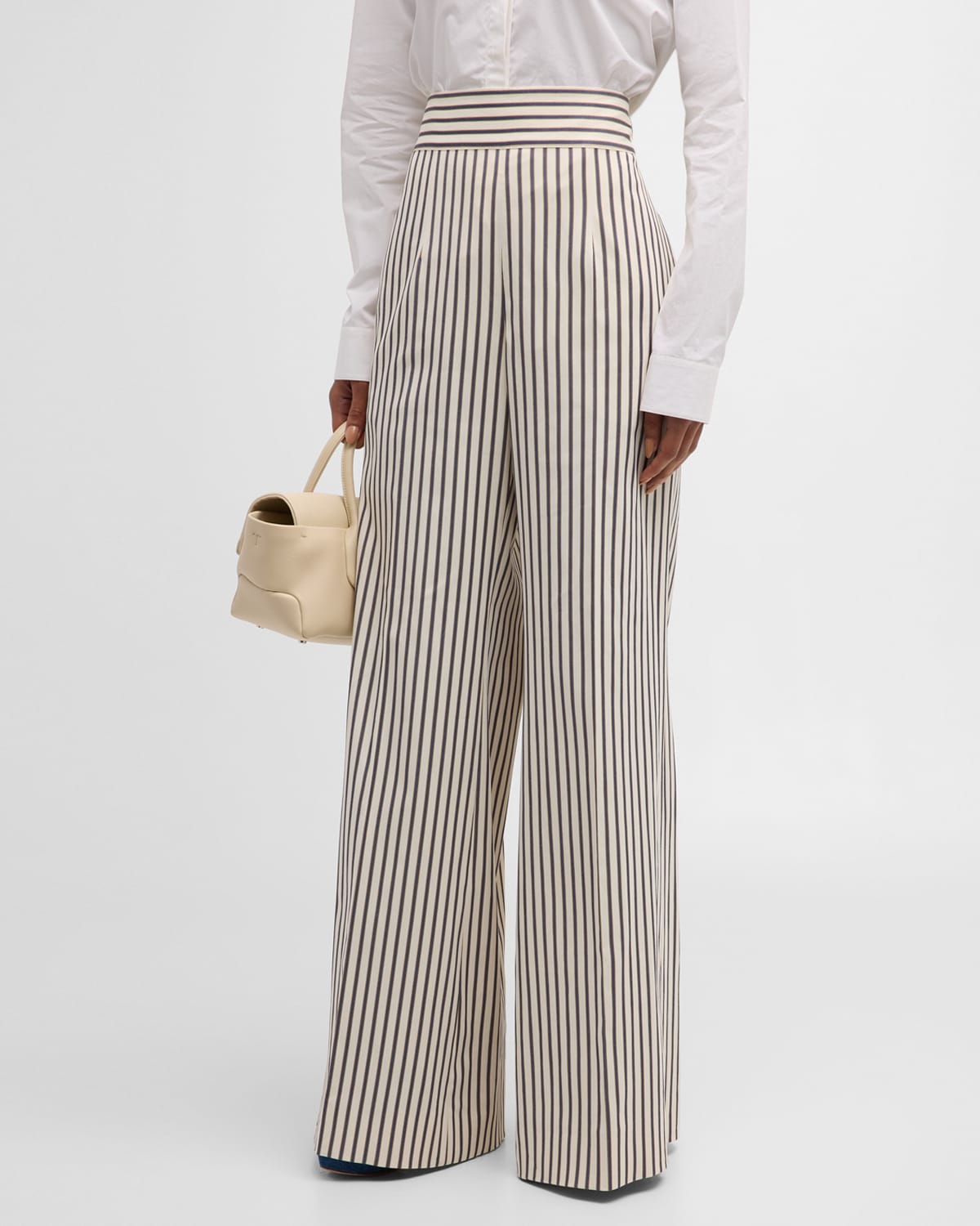 Shop Carolina Herrera Stripe High Waisted Wide Leg Pants In Ecru Multi