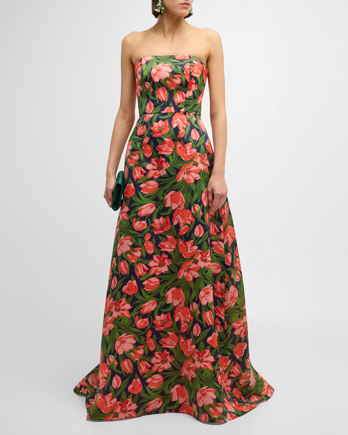 Floral Print Strapless Gown