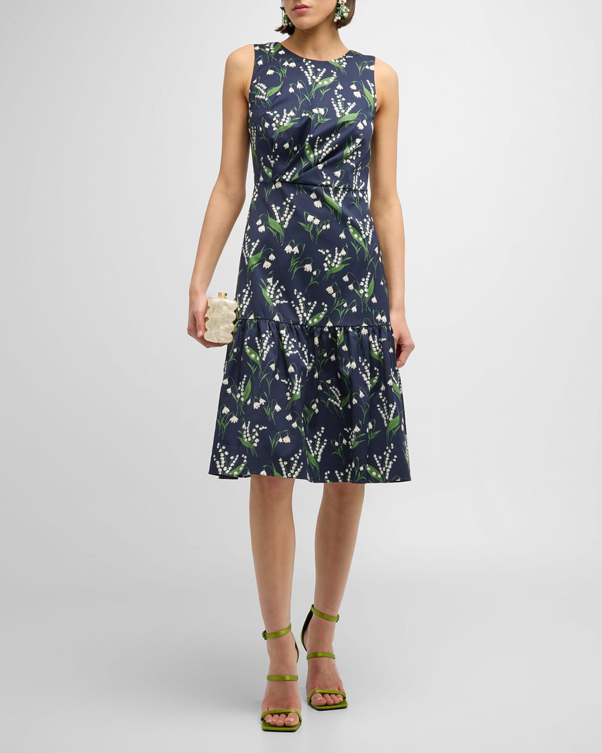 Shop Carolina Herrera Floral Print Midi Dress With Flounce Hemline In Midnight Multi