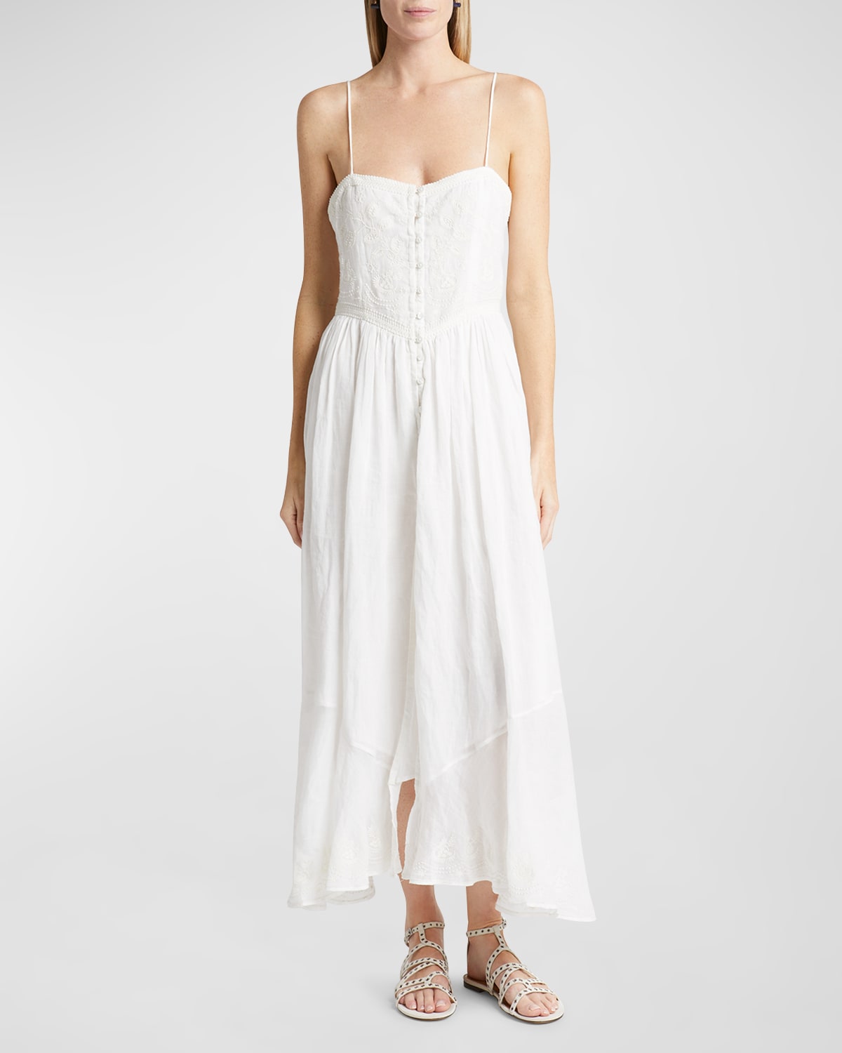 Shop Isabel Marant Erika Embroidered Sleeveless Maxi Dress In White