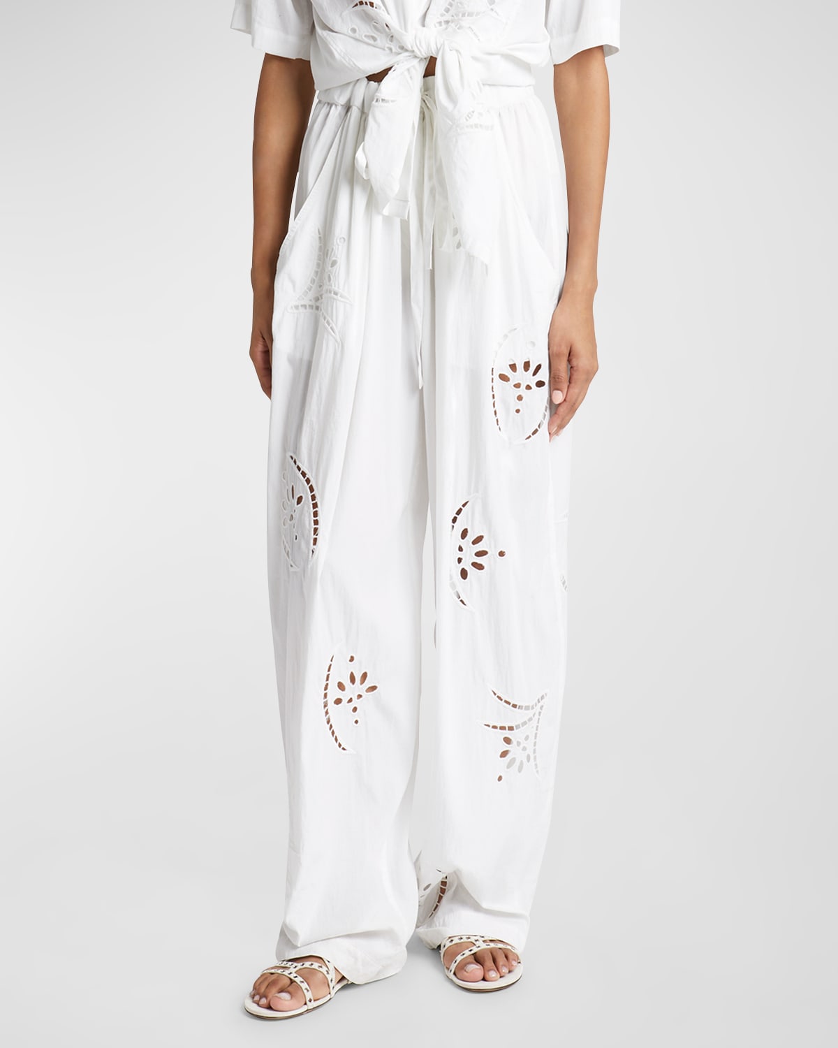 Isabel Marant Hectorina Broderie Anglaise Wide-leg Pull-on Trousers In White