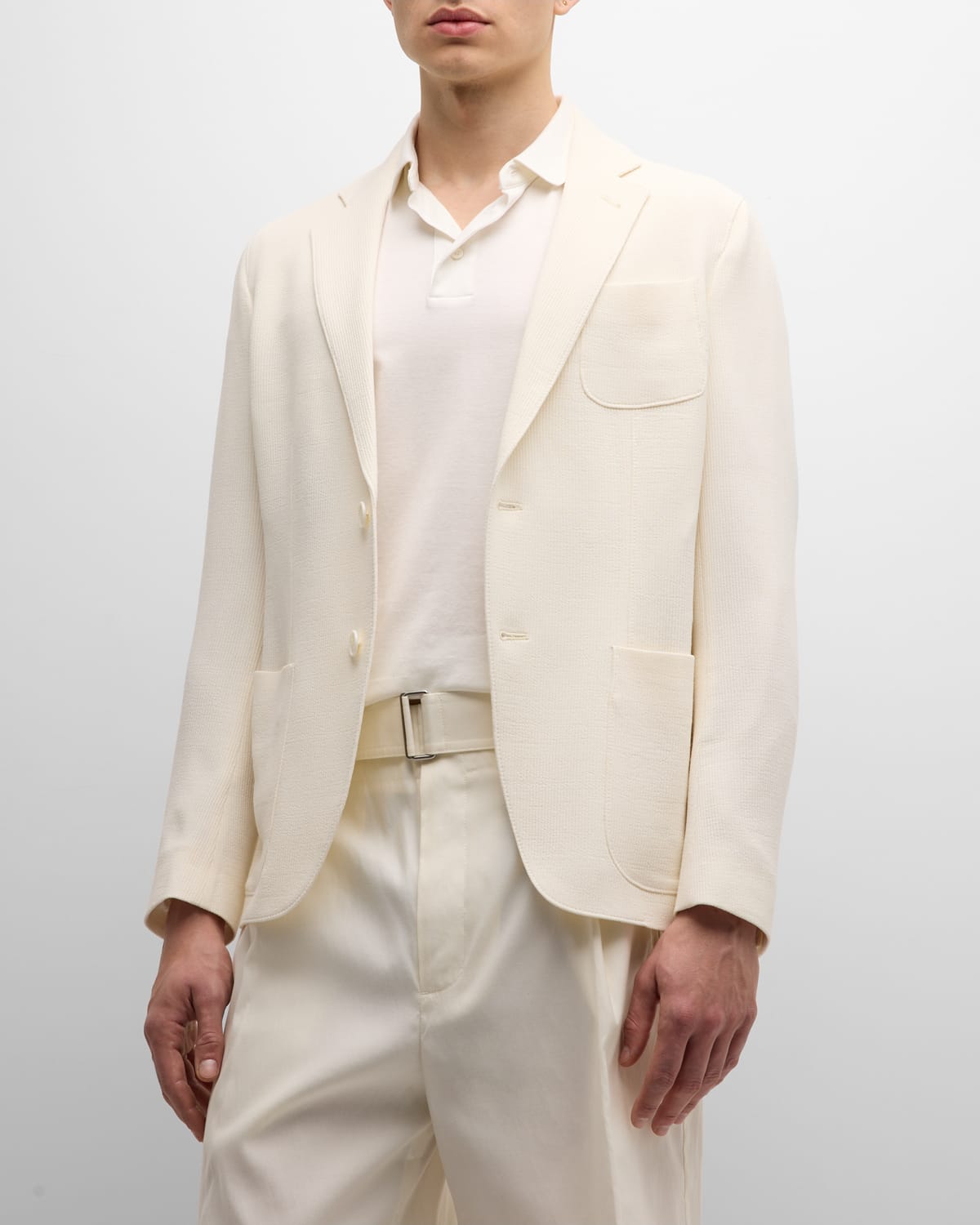 Shop Giorgio Armani Men's Seersucker Suit Separate Jacket In Solid White