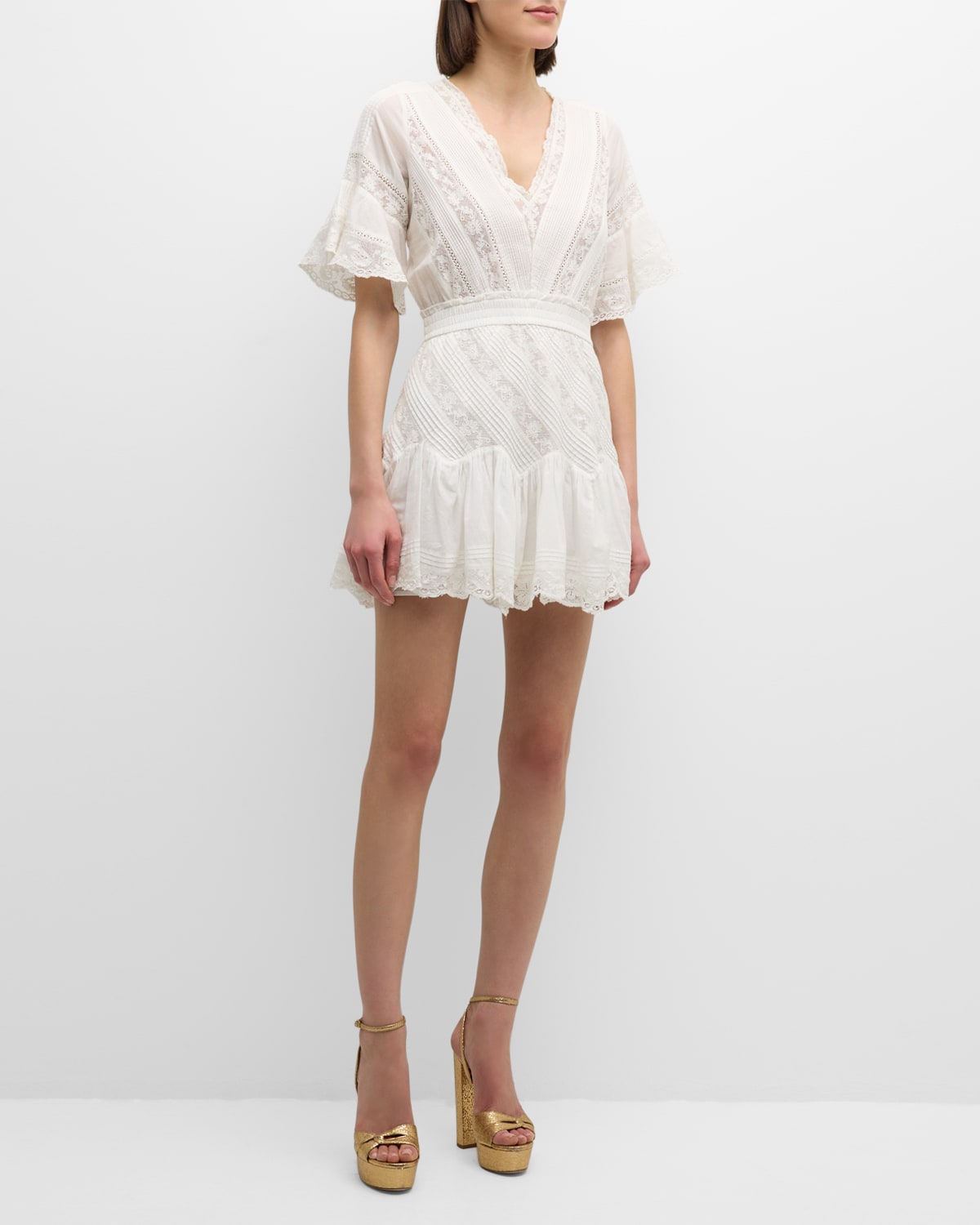 Shop Loveshackfancy Calamina Embroidered Cotton Mini Dress In Bright White