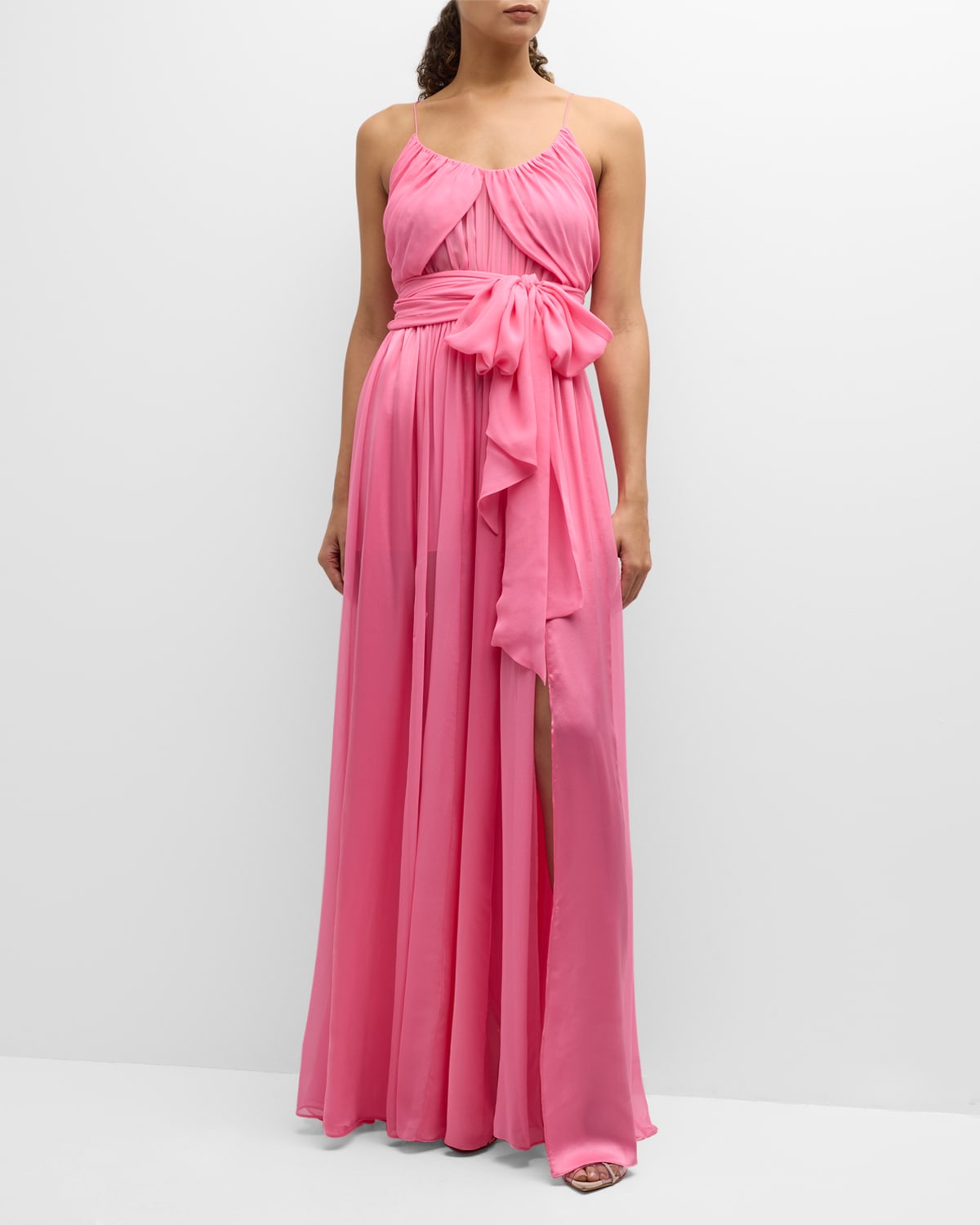 Shop Loveshackfancy Zamia Silk Chiffon Sash-tie Maxi Dress In Pink Daiquiri