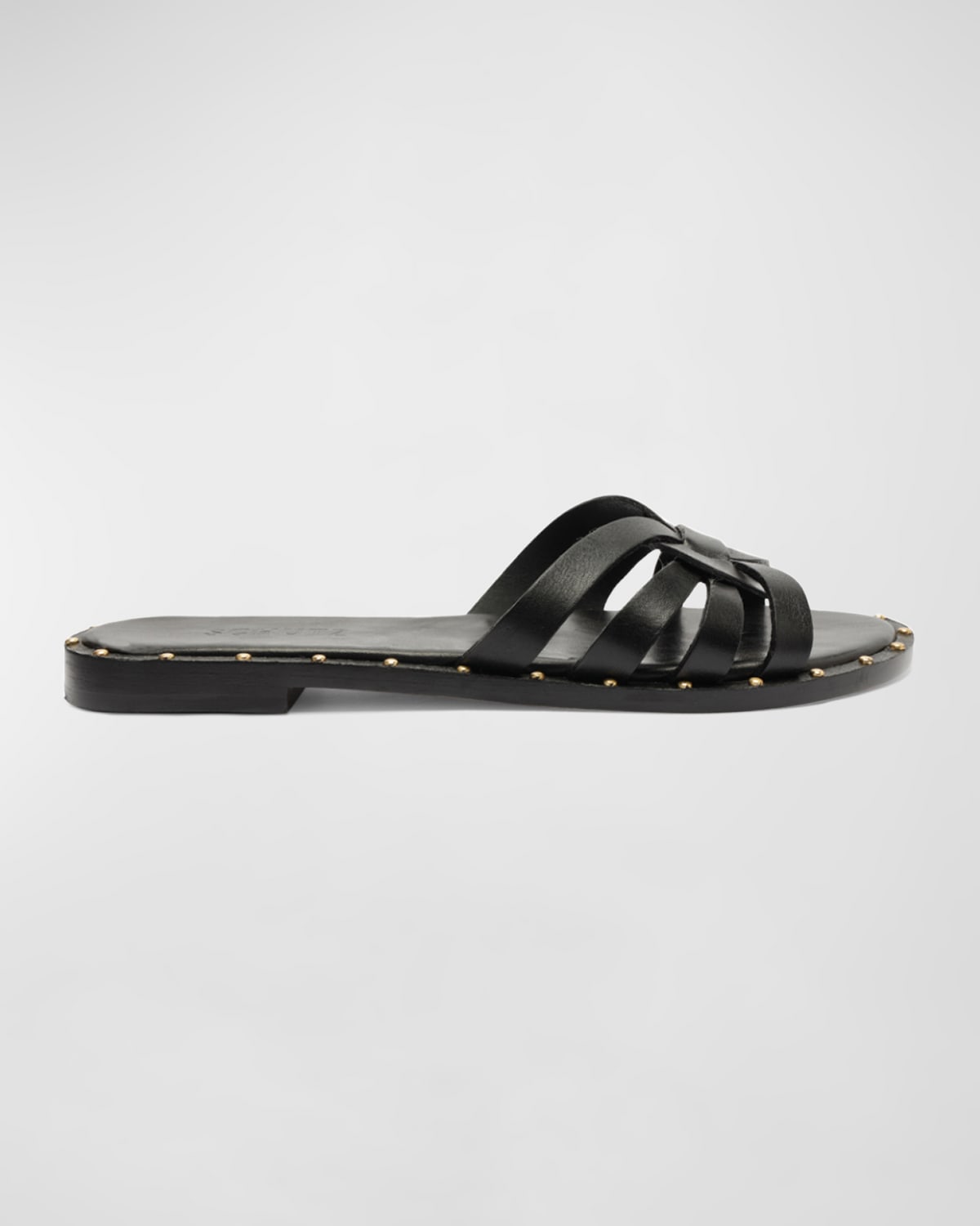 SCHUTZ PHOENIX STUDDED LEATHER FLAT SANDALS 