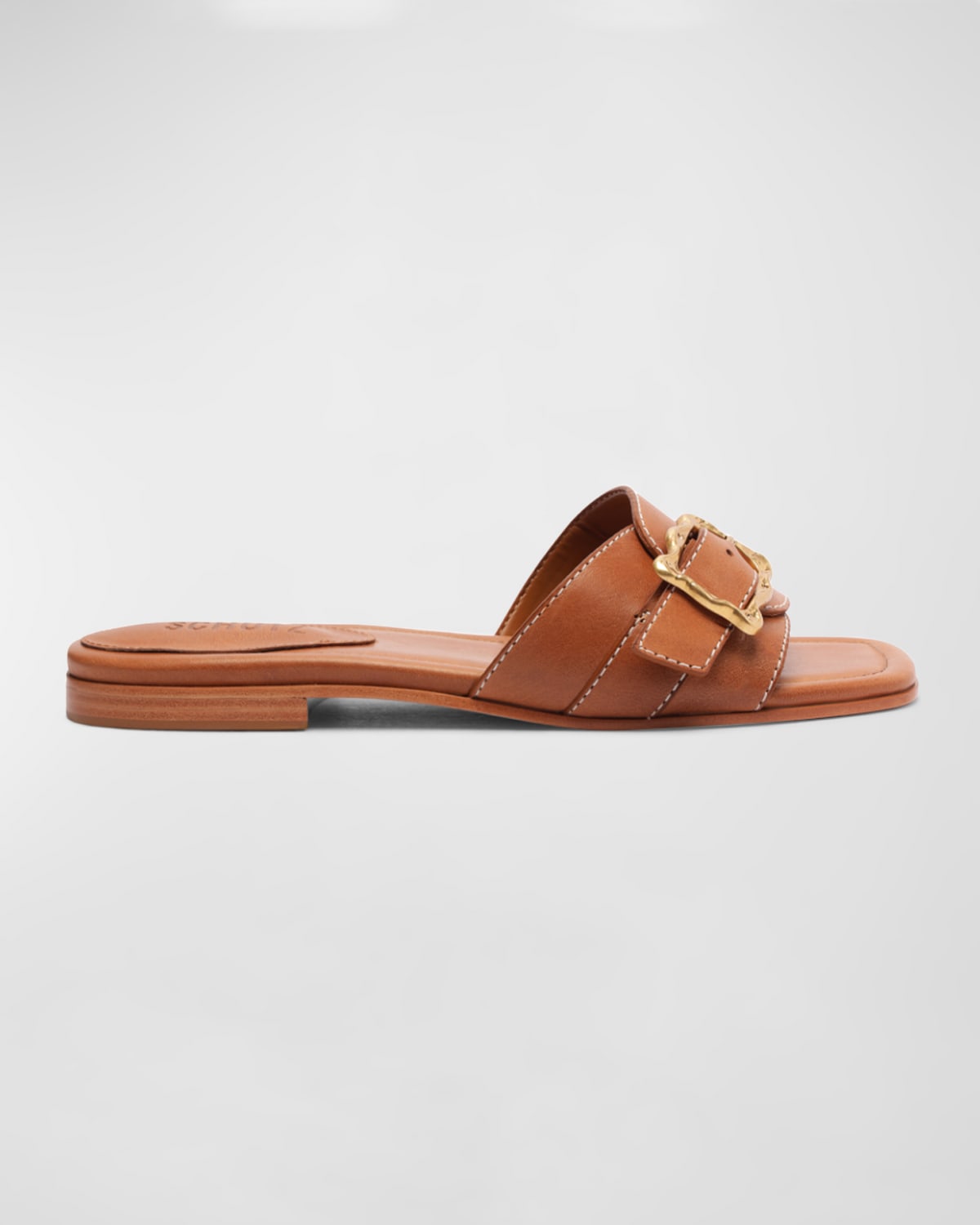 Shop Schutz Wavy Leather Buckle Slide Sandals In Miele