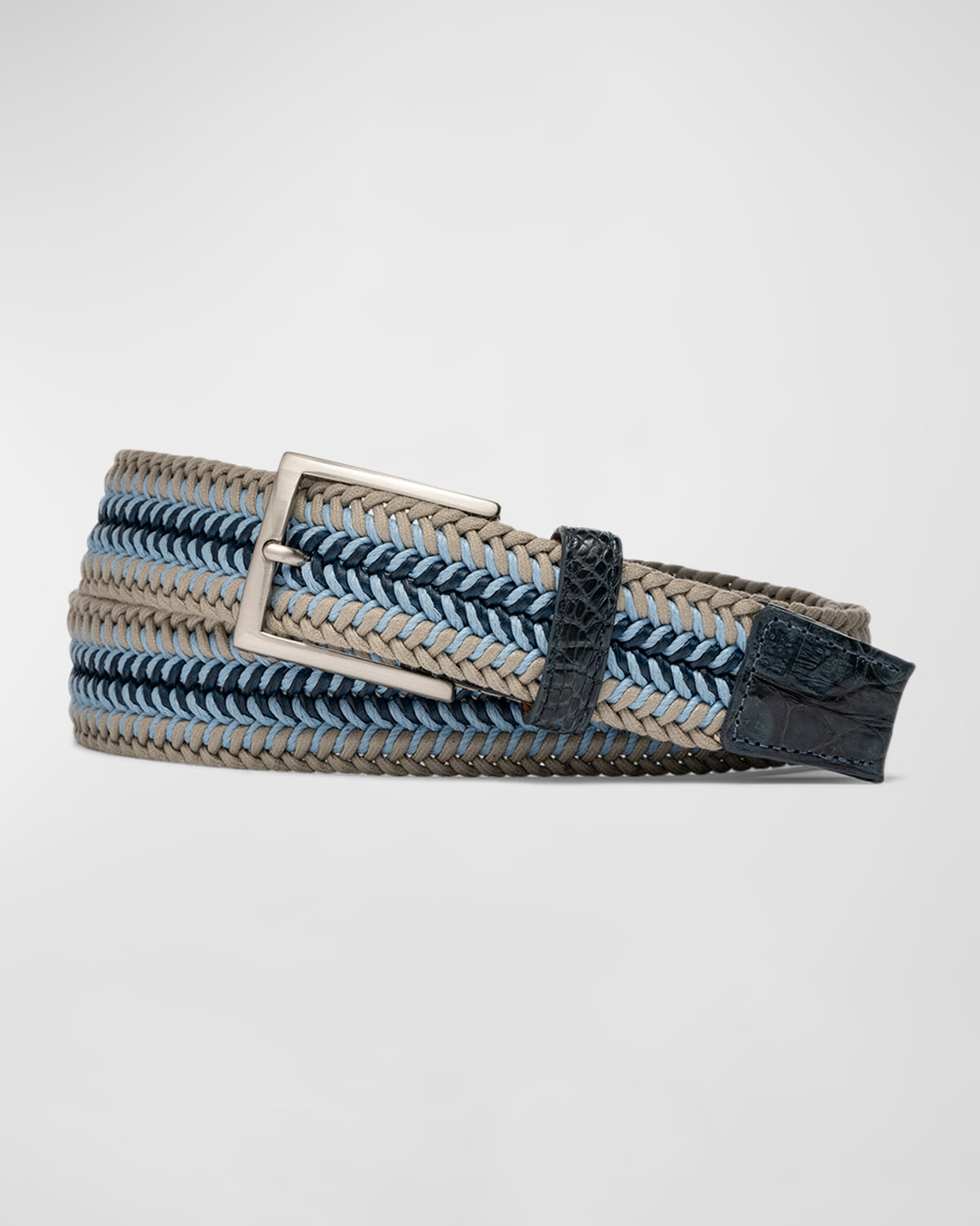 W. Kleinberg Men's Sport Stretch Belt With Crocodile Trim In Shoreline
