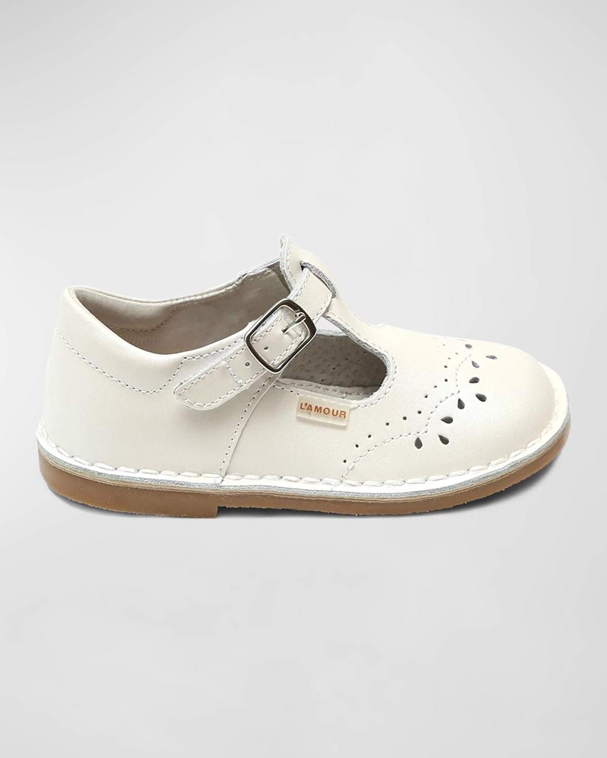 Shop L'amour Shoes Girl's Ruthie T-strap Mary Jane Shoes In Pearl White