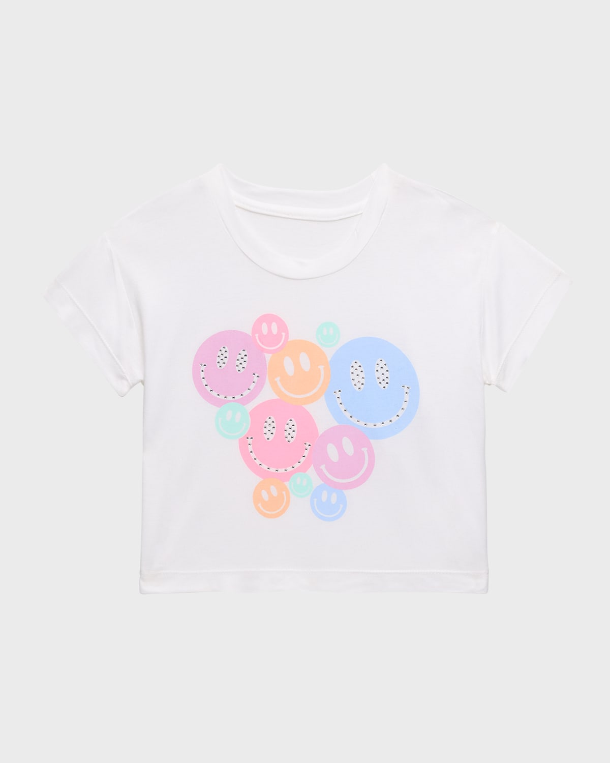 Shop Flowers By Zoe Girl's Happy Face Graphic-print Short-sleeve T-shirt In White