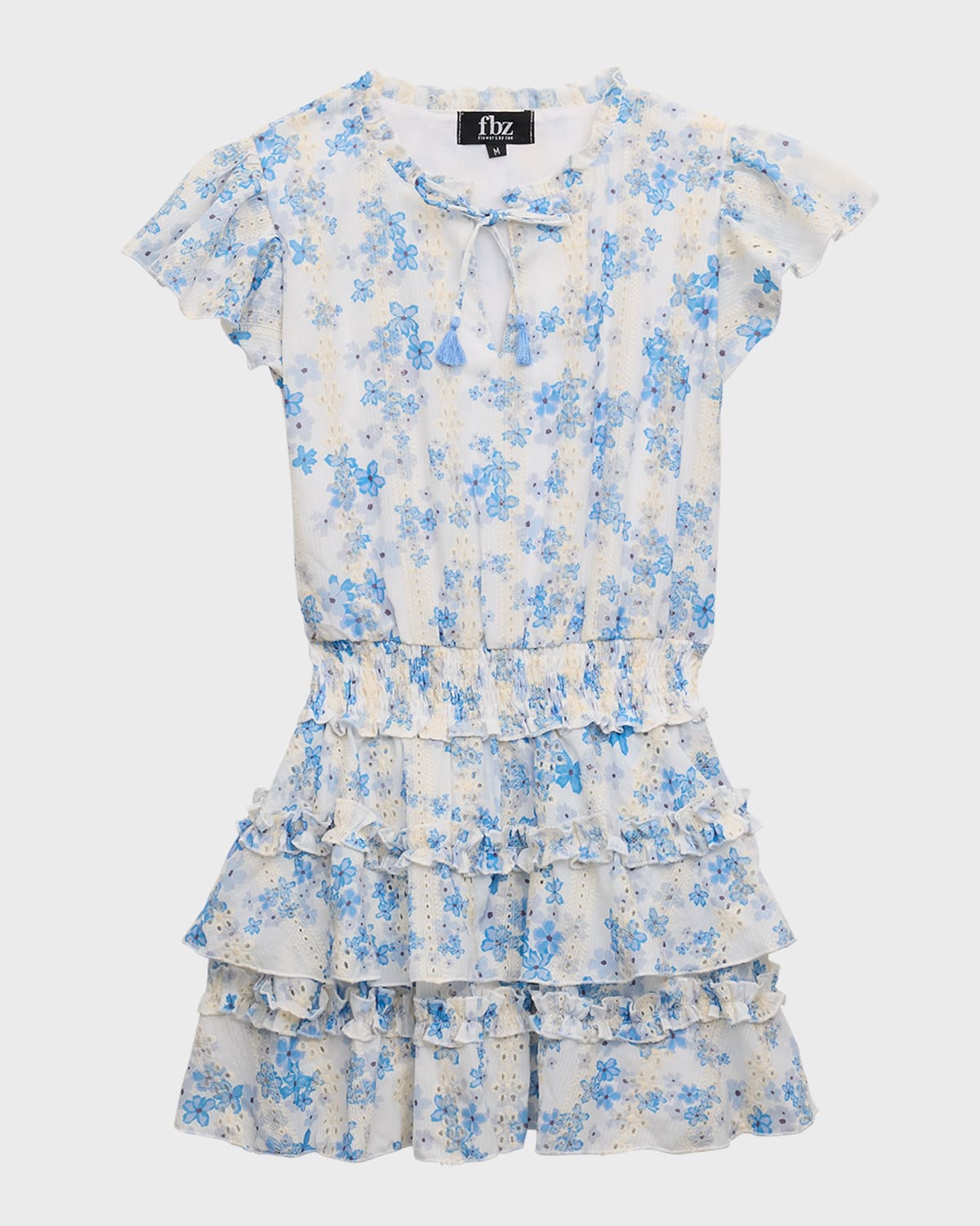 Shop Flowers By Zoe Girl's Floral-print Tiered Dress In Blue