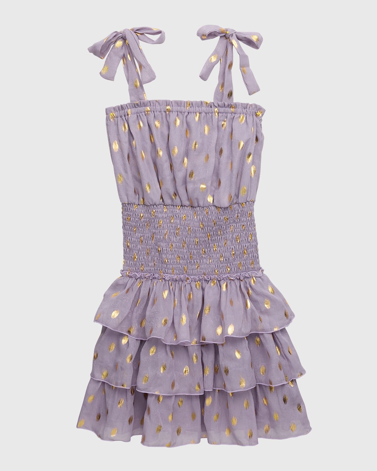Shop Flowers By Zoe Girl's Gold Polka Dot Tiered Dress In Purple