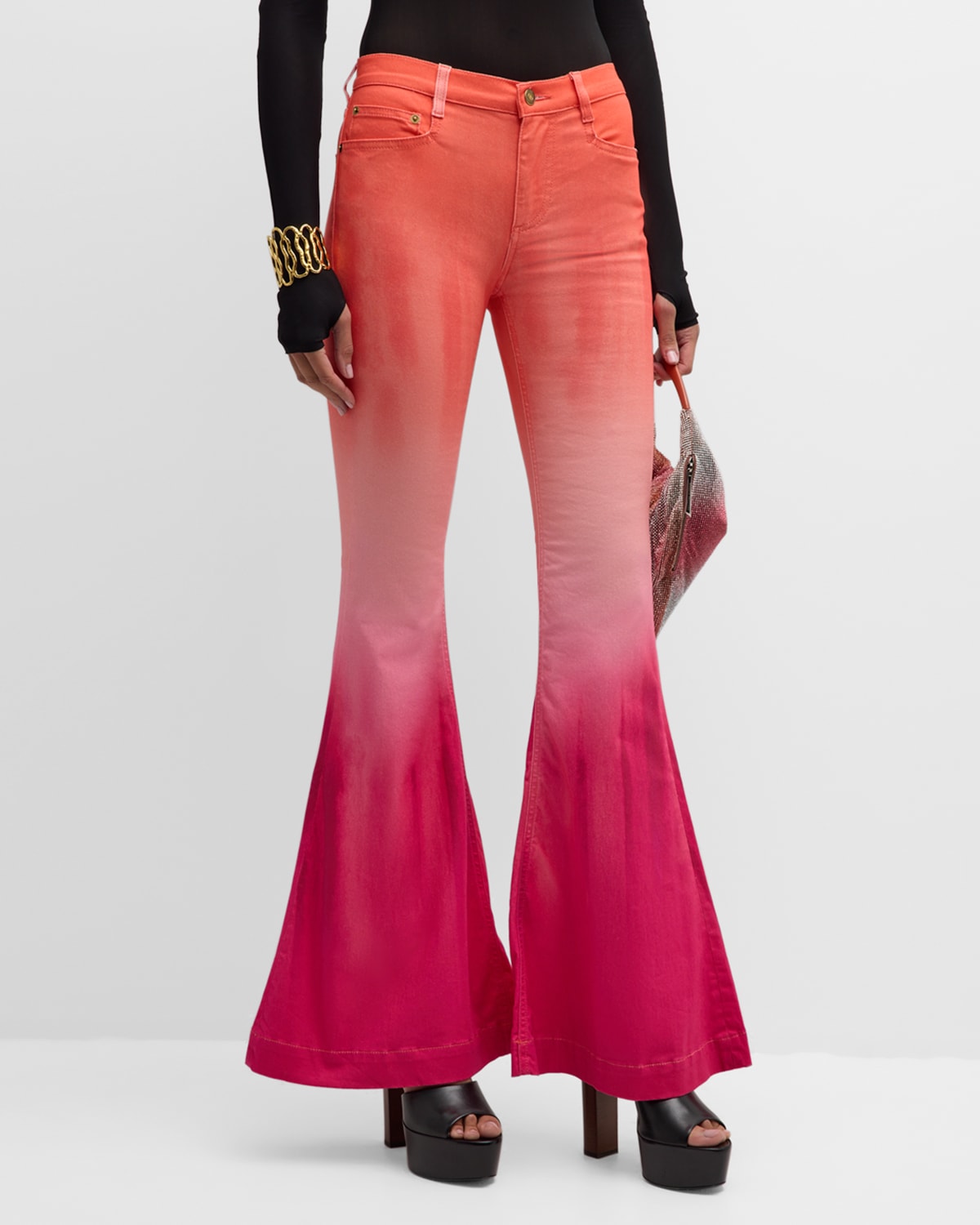 Shop Roberto Cavalli Mid-rise Ombre Flare Jeans In Rosso Rosa Viola