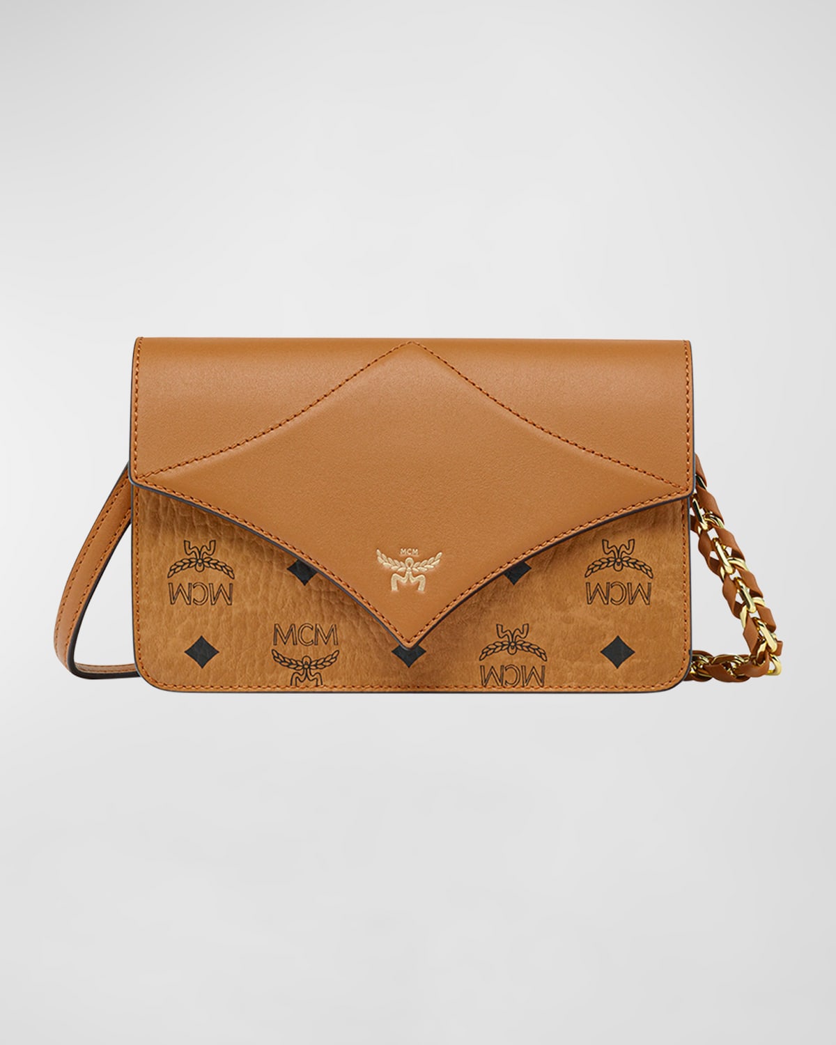 Mcm Diamond Mini Visetos Crossbody In Cognac