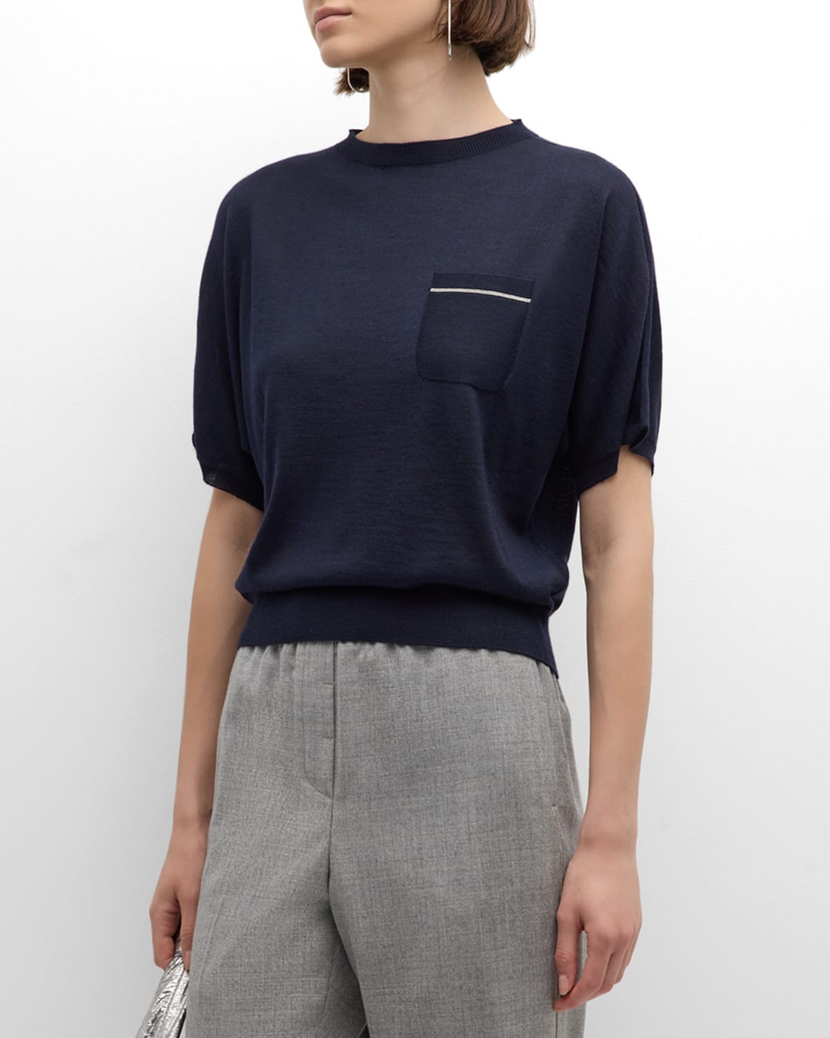 Peserico Dolman-sleeve Tricot Sweater In Blue