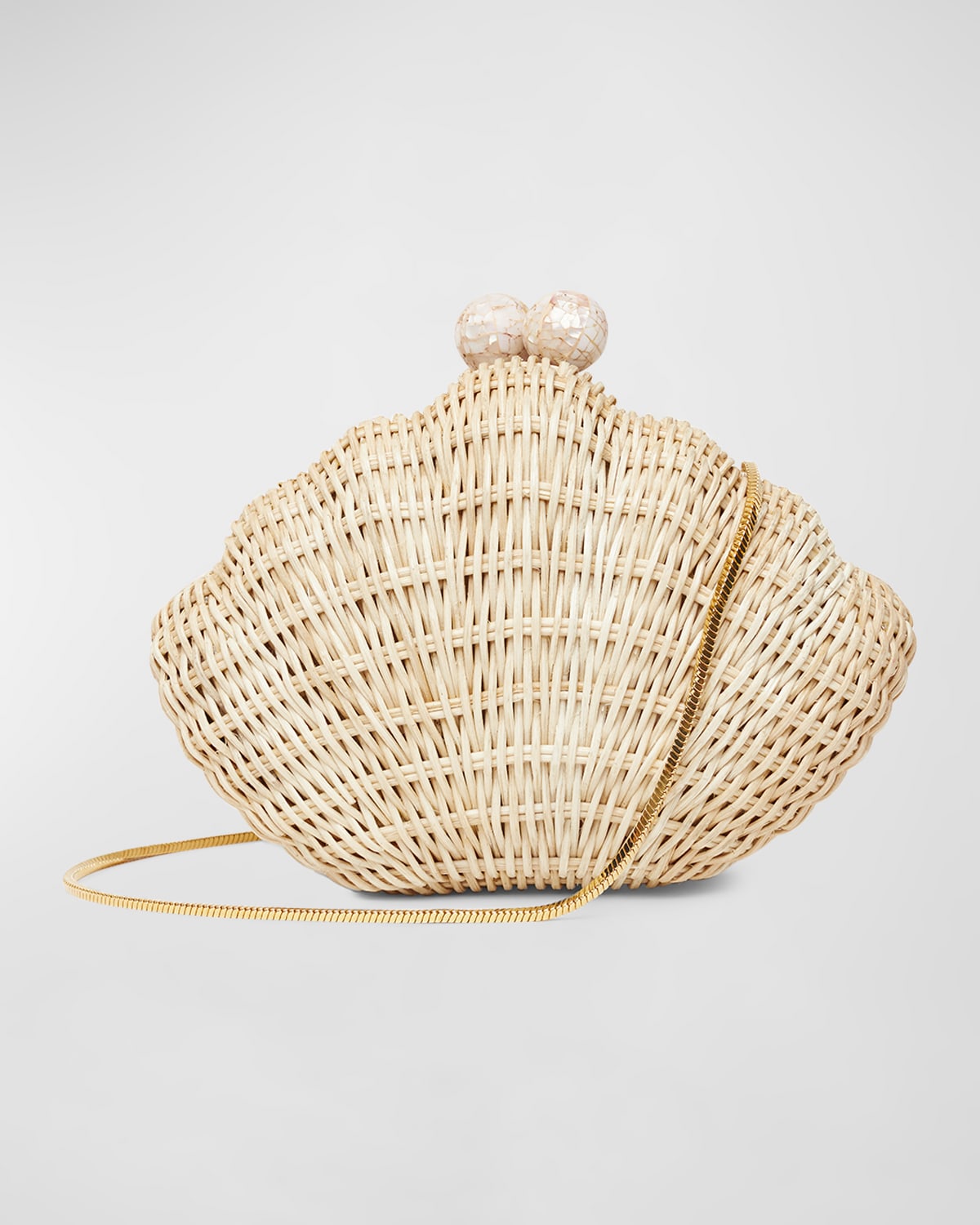 Poolside Shell Rattan Clutch Bag In Natural