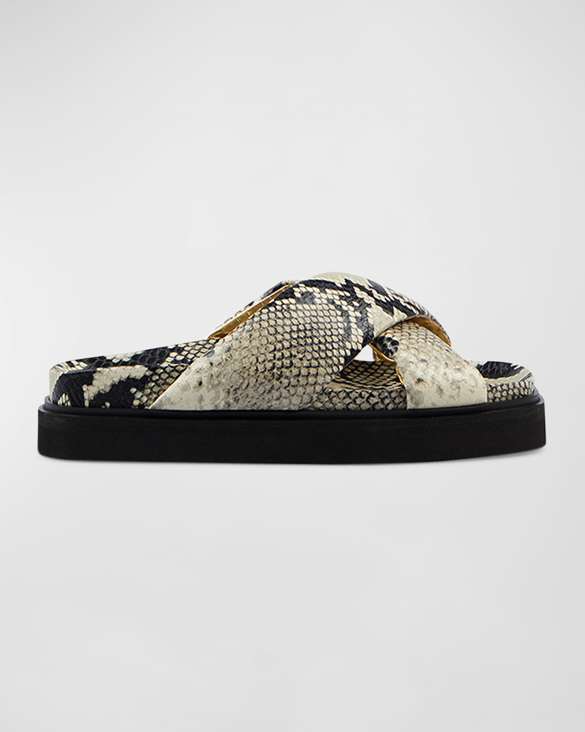 PARIS TEXAS PORTLAND EMBOSSED CRISSCROSS SLIDE SANDALS
