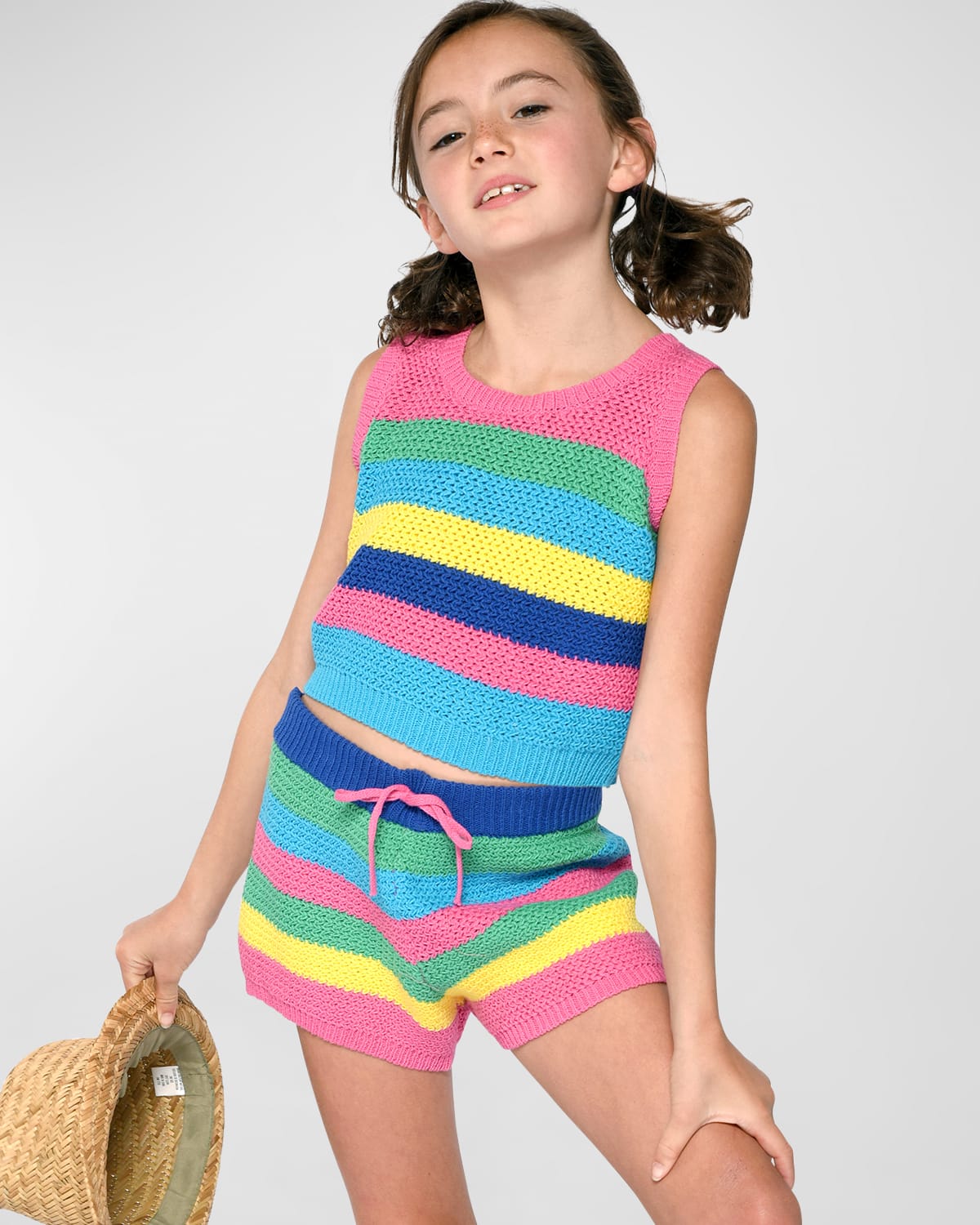 Hannah Banana Kids' Girl's Multicolor Crochet Striped Shorts In Fuchsia Multi