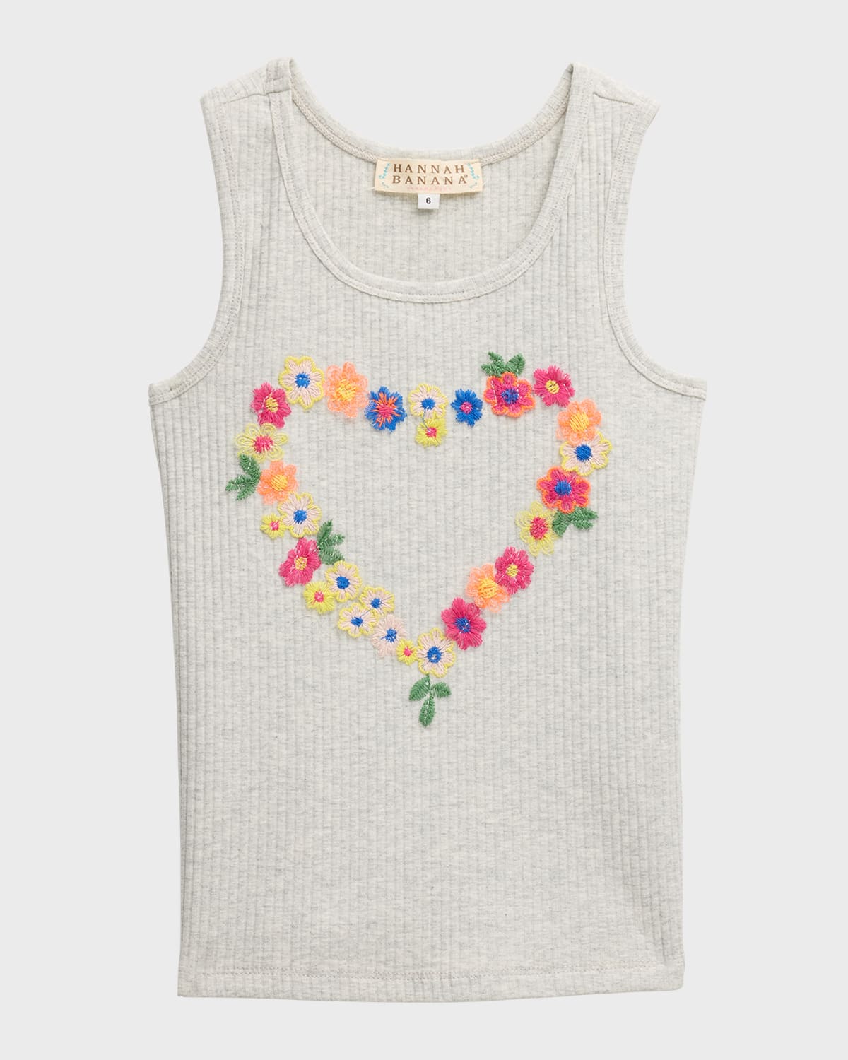 Shop Hannah Banana Girl's Embroidered Flower Heart Tank Top In Gray