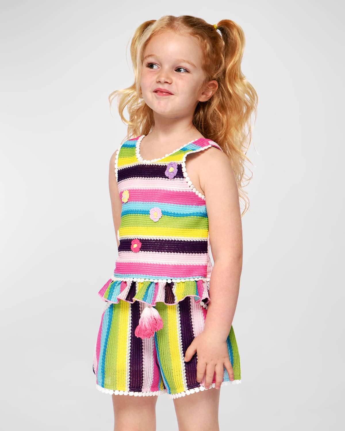 Shop Hannah Banana Girl's Multicolor Stripe Knit Top In Pink Multi