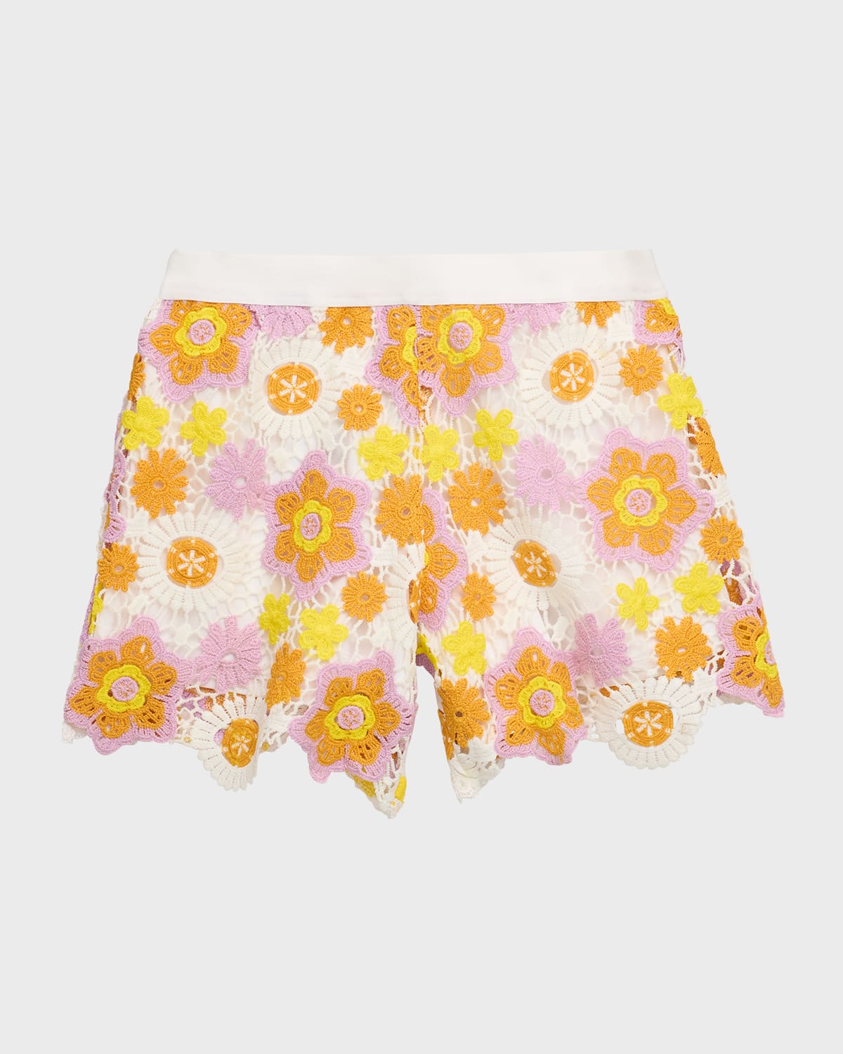 Shop Hannah Banana Girl's Crochet Floral Shorts In Yellow Mul