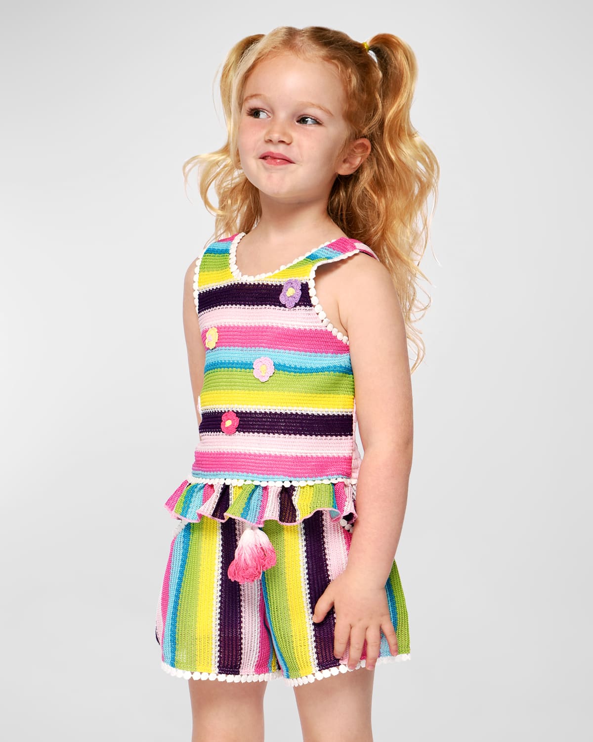 Shop Hannah Banana Girl's Striped Knit Shorts In Pink Multi