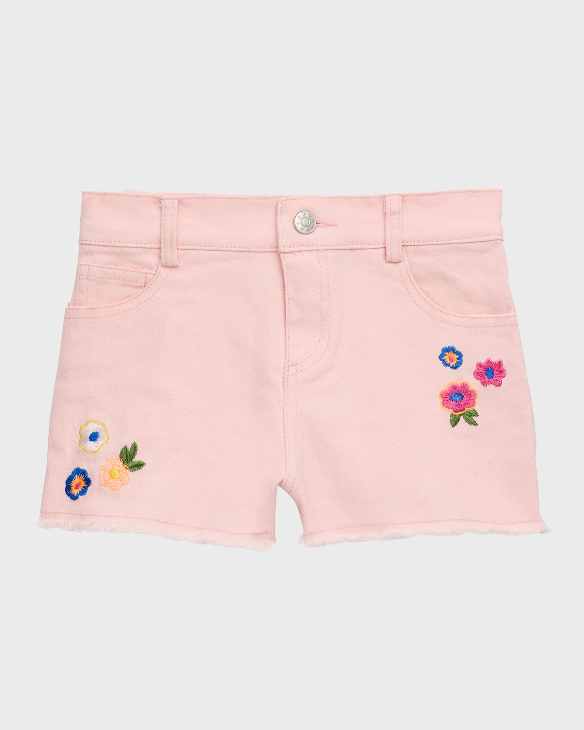 Shop Hannah Banana Girl's Denim Floral Embroidered Shorts In Pink