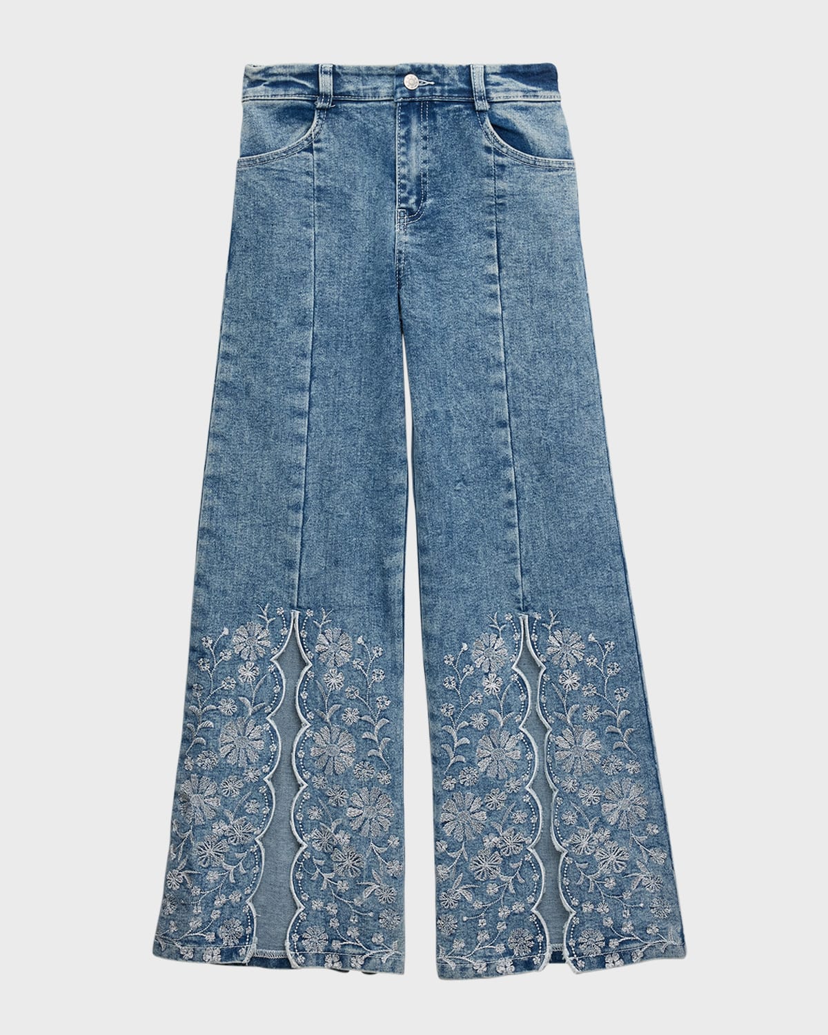 Shop Hannah Banana Girl's Denim Embroidered Flare Leg Jeans In Stonewash