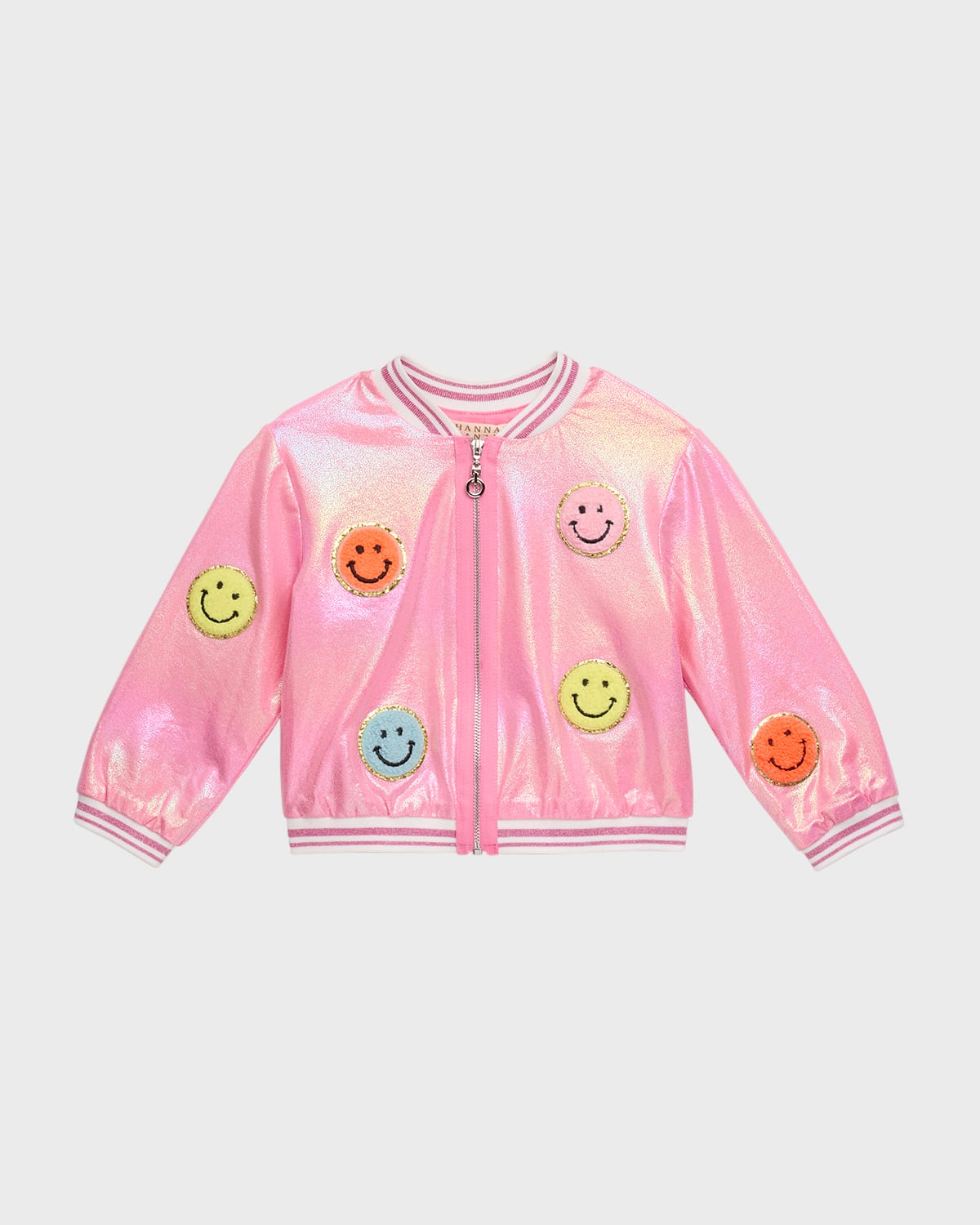 Hannah Banana Kids' Girl's Smiley Patch Bomber Jacket In Pink