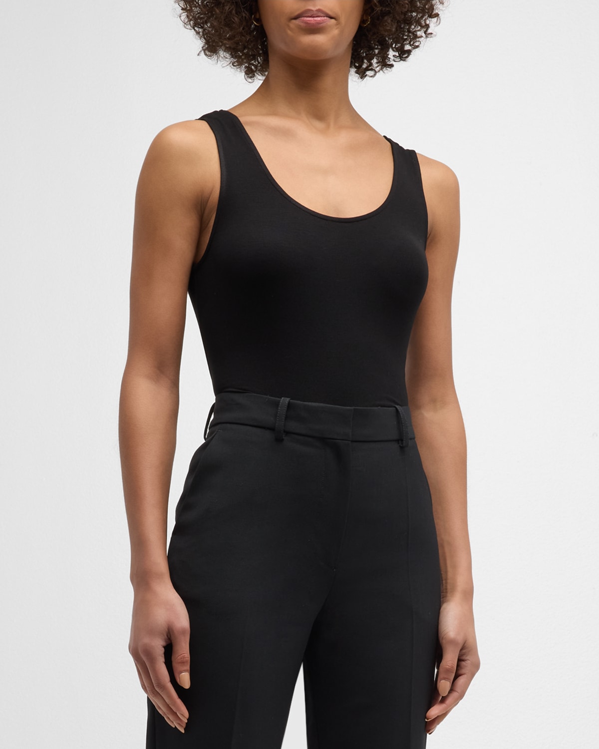 Shop Theory Deep Scoop Ribbed Tank Top In Blk
